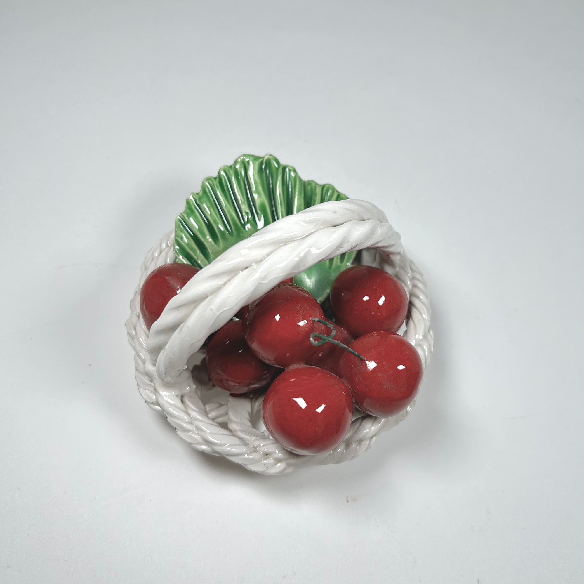 Italian Ceramic Basket of Cherries Faux Fruit Decor