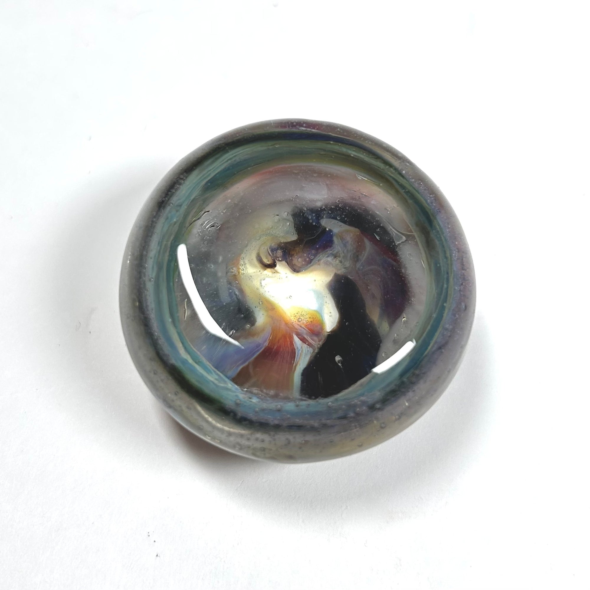 Vintage Mini Art Glass Paperweight with Red and Black Swirl
