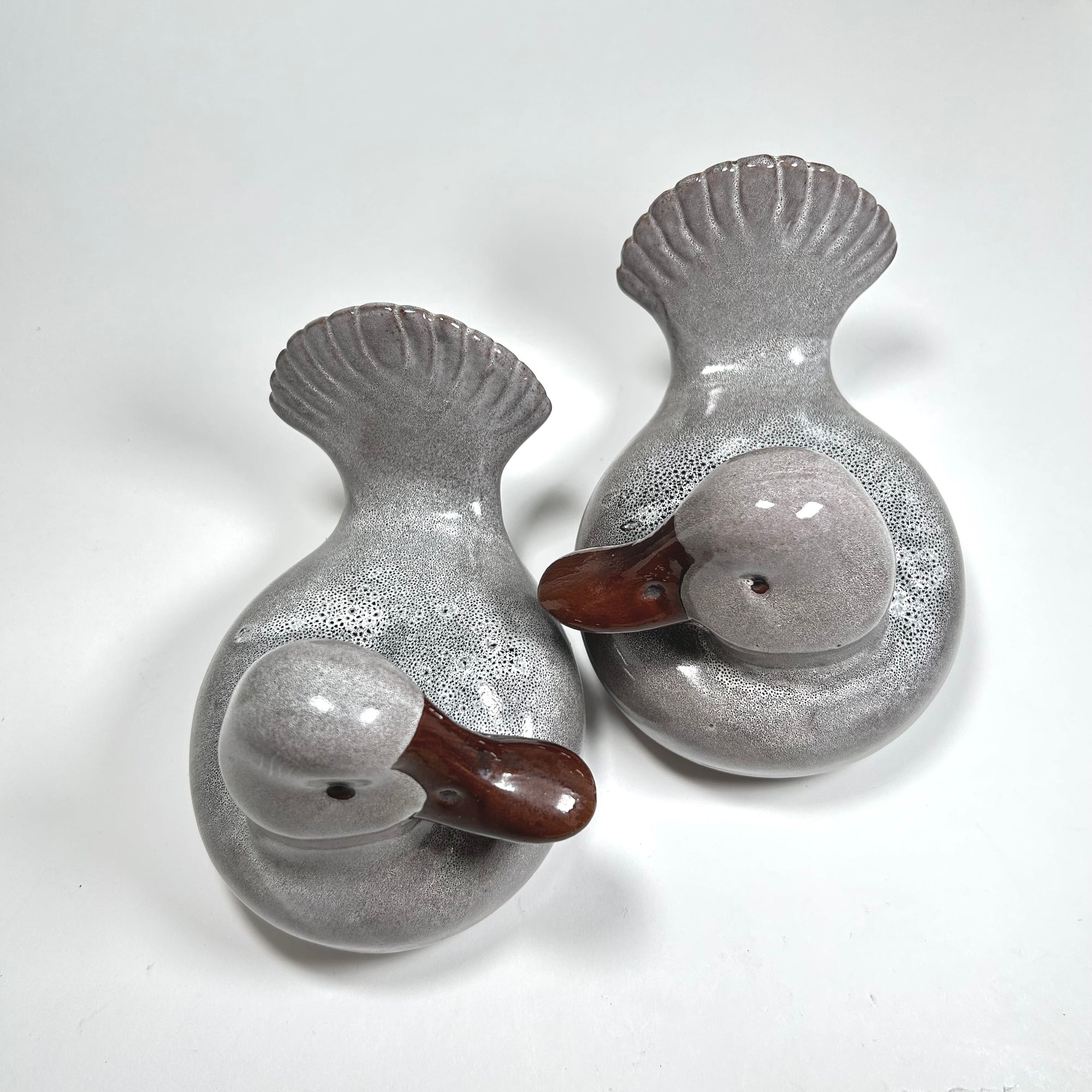 Italian Ceramic Duck Figurines Pair / Bookends in Grey