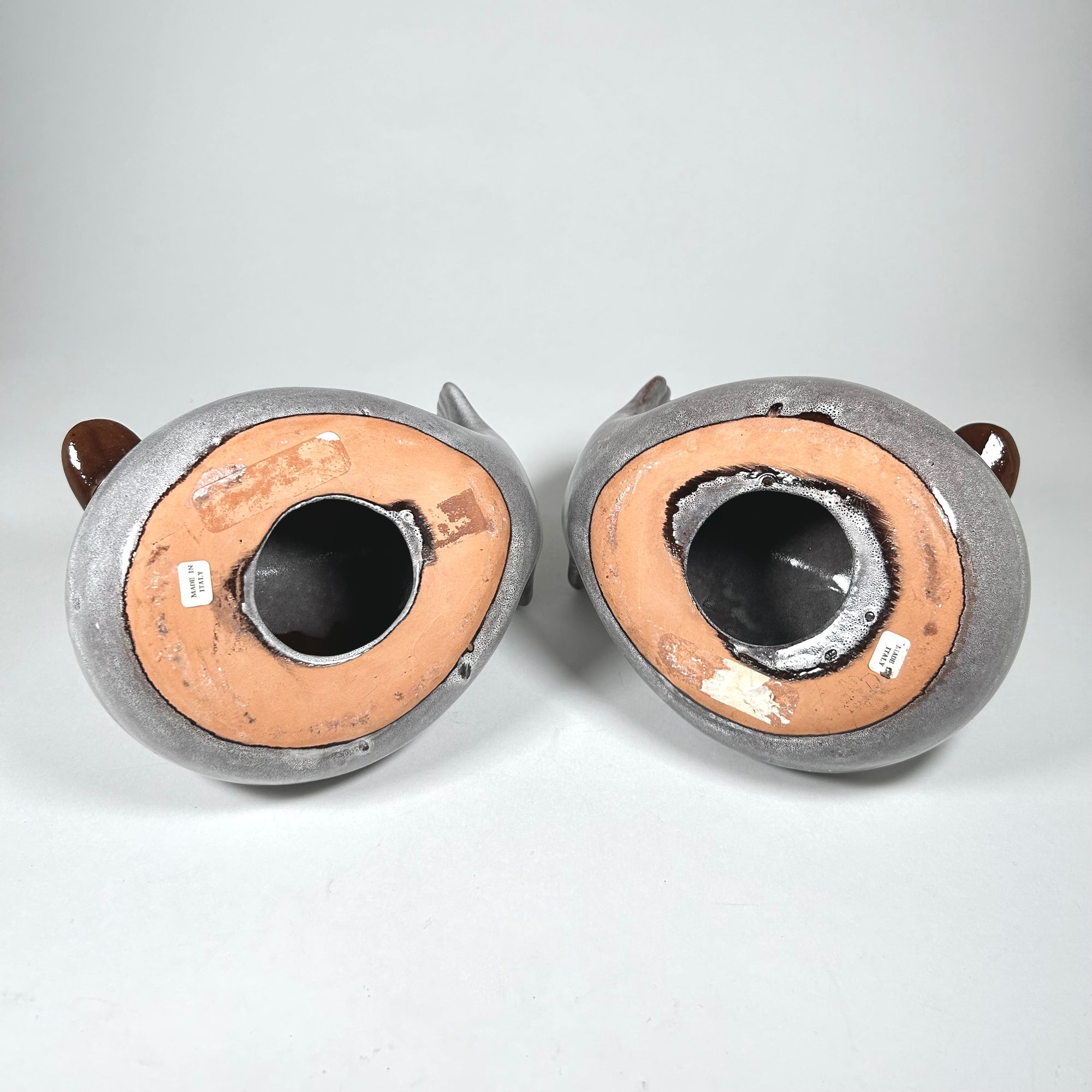 Italian Ceramic Duck Figurines Pair / Bookends in Grey