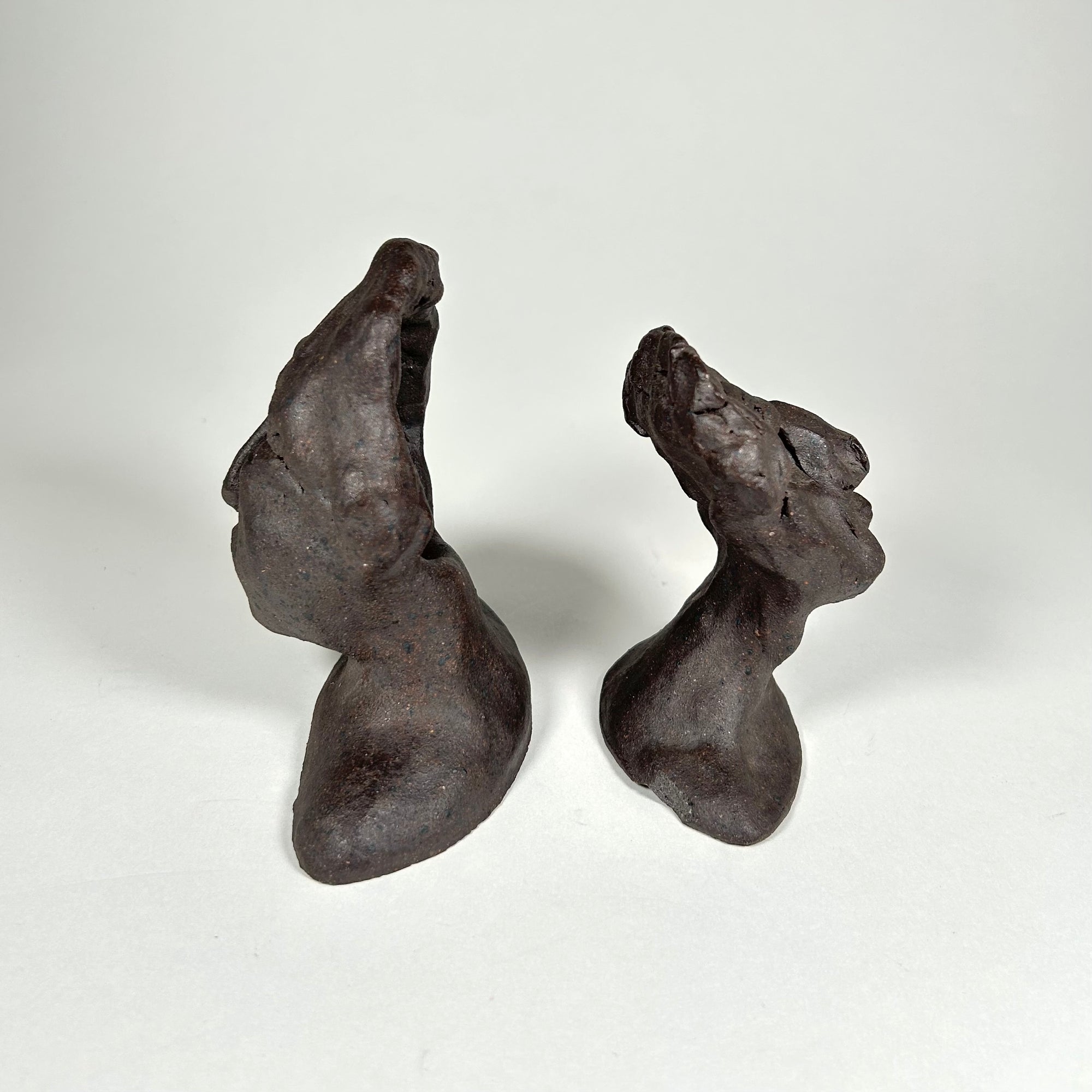 Expressionistic Ceramic Figures / Bust Pair in Dark Brown