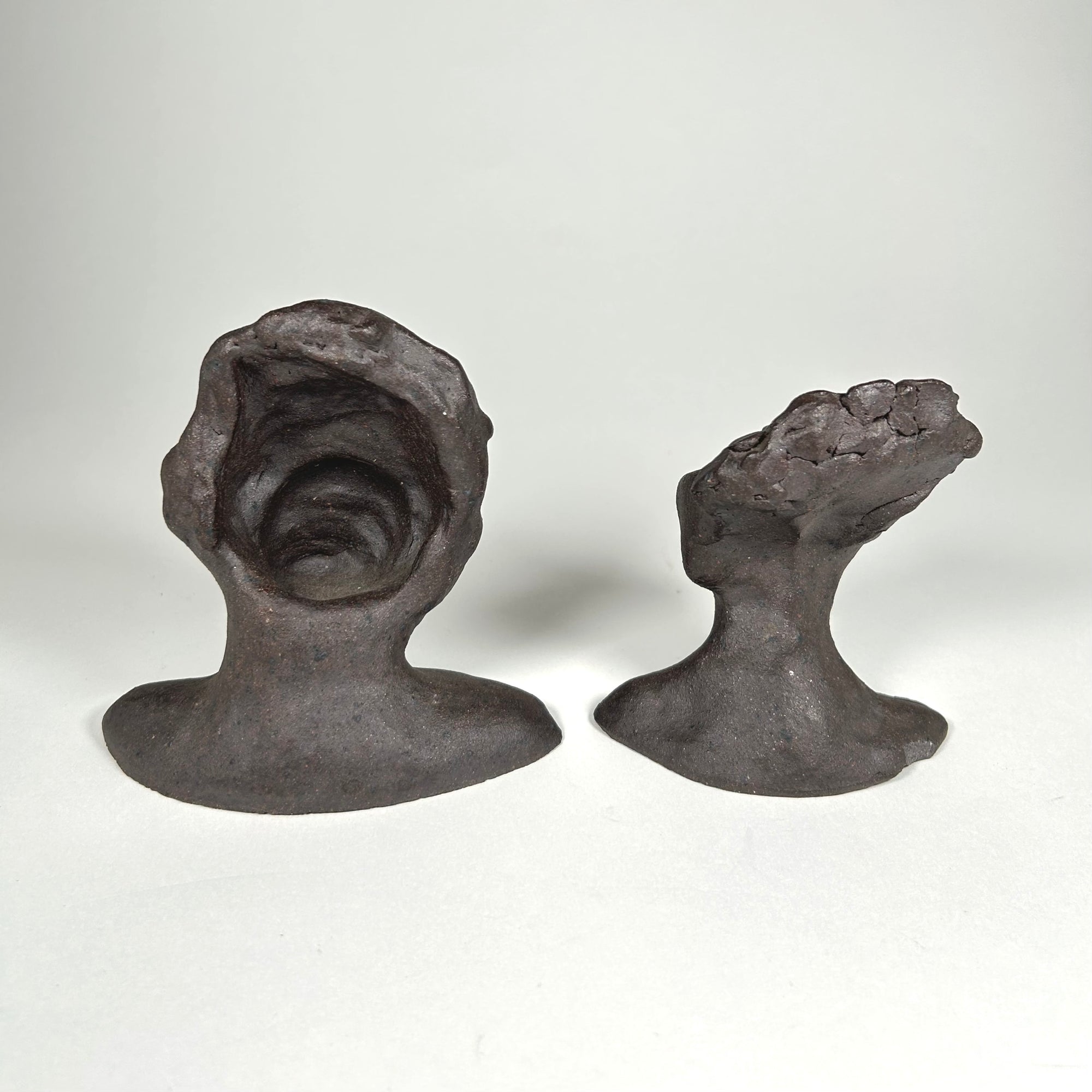 Expressionistic Ceramic Figures / Bust Pair in Dark Brown
