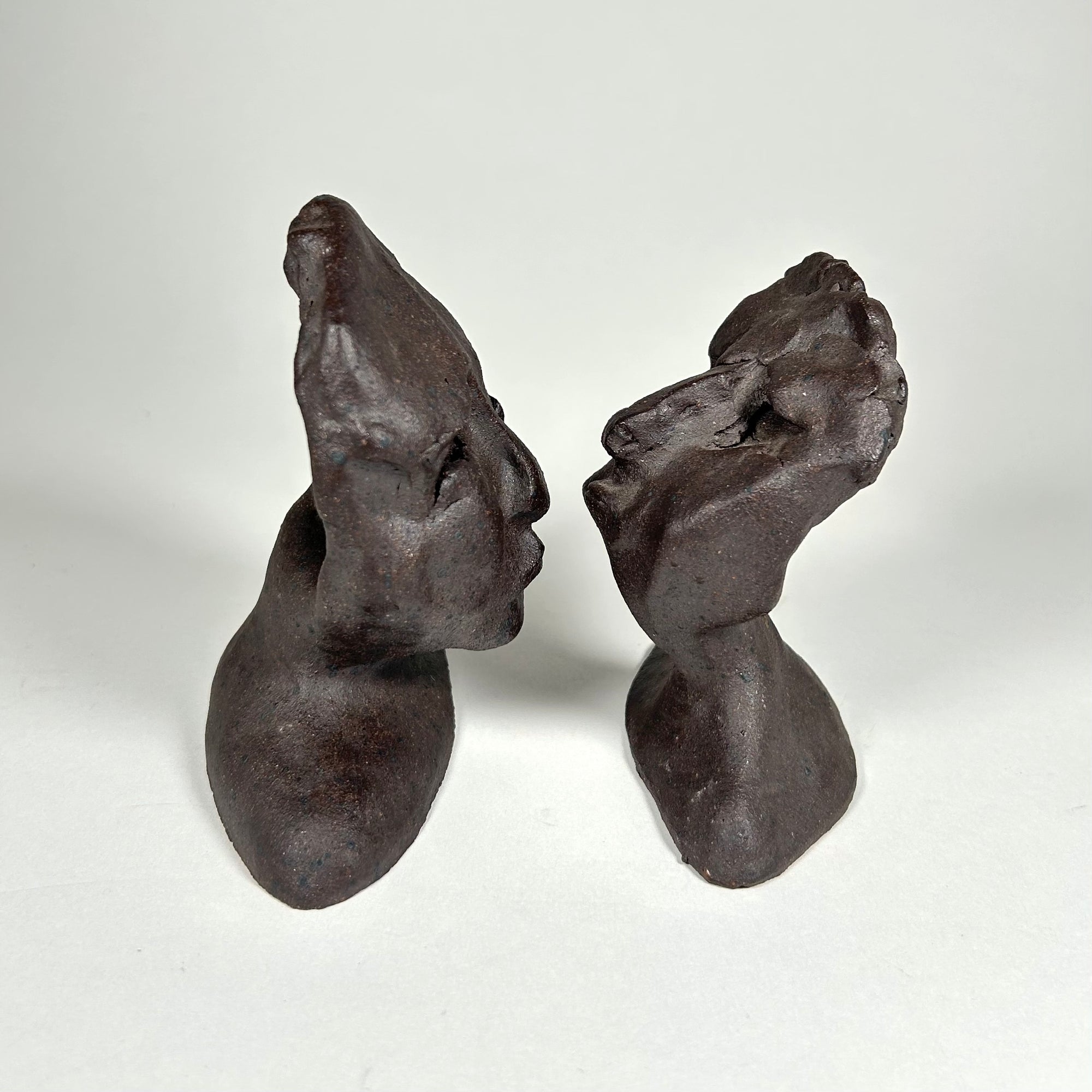 Expressionistic Ceramic Figures / Bust Pair in Dark Brown
