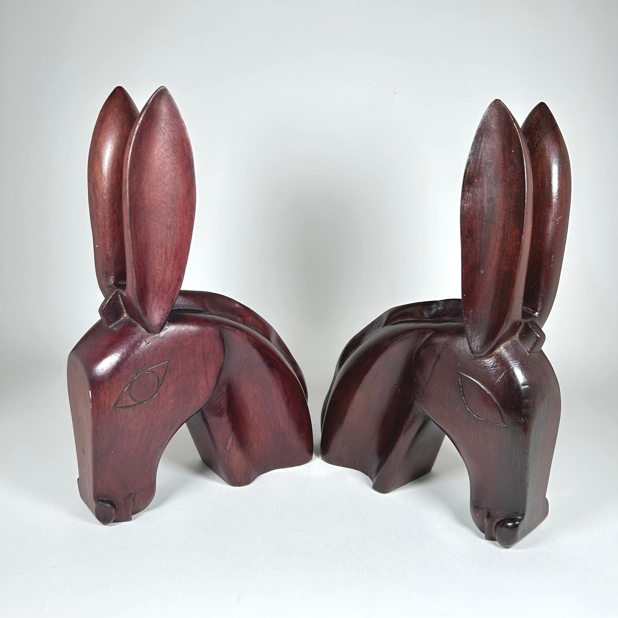 Mid-Century Modern Wood Donkey Bookends