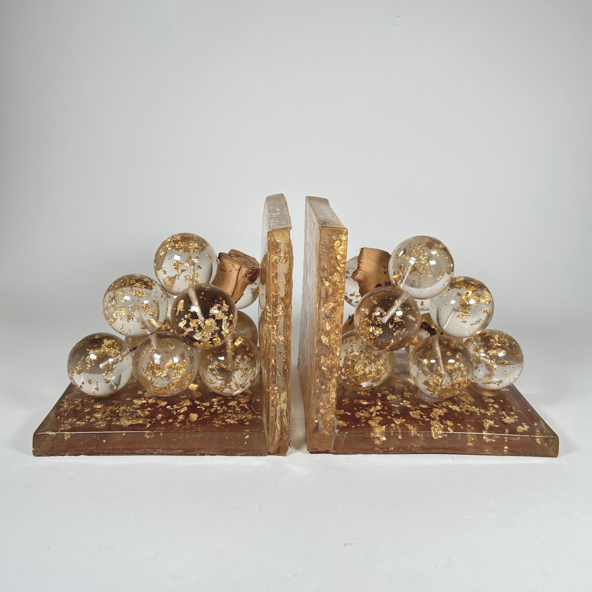 Resin Grape Bunch Bookends with Gold Flecks