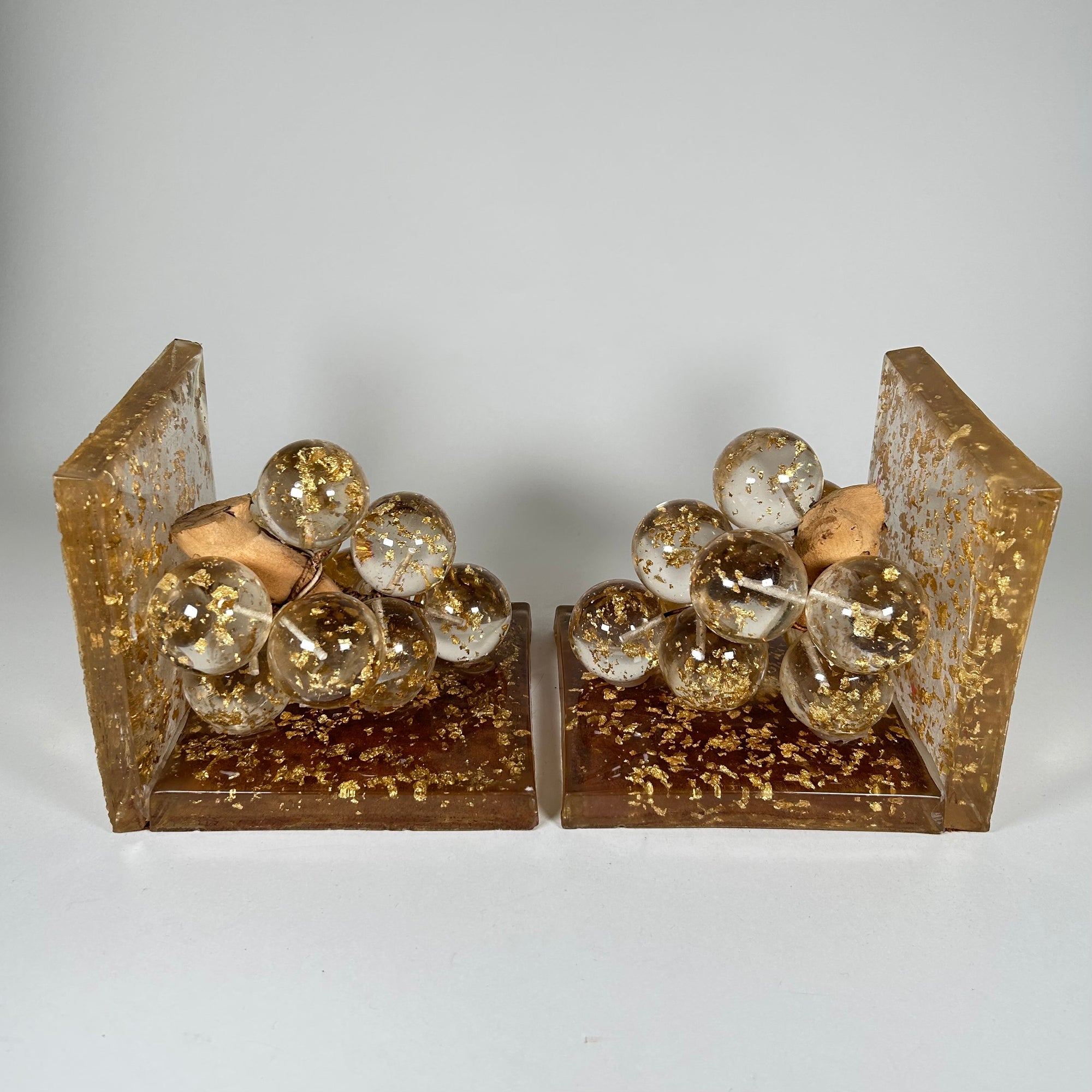 Resin Grape Bunch Bookends with Gold Flecks