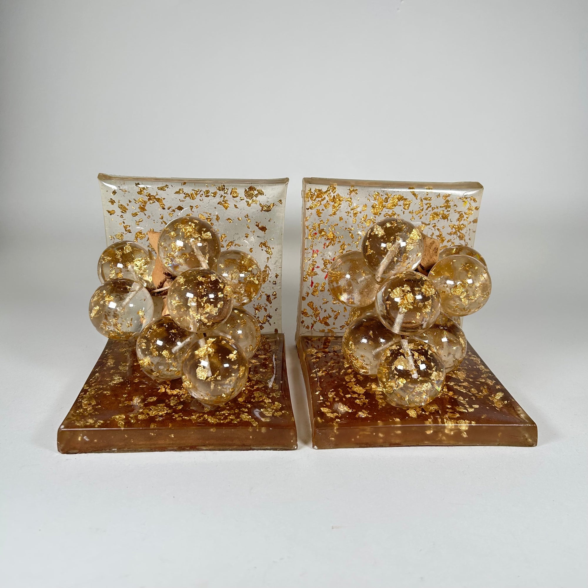 Resin Grape Bunch Bookends with Gold Flecks