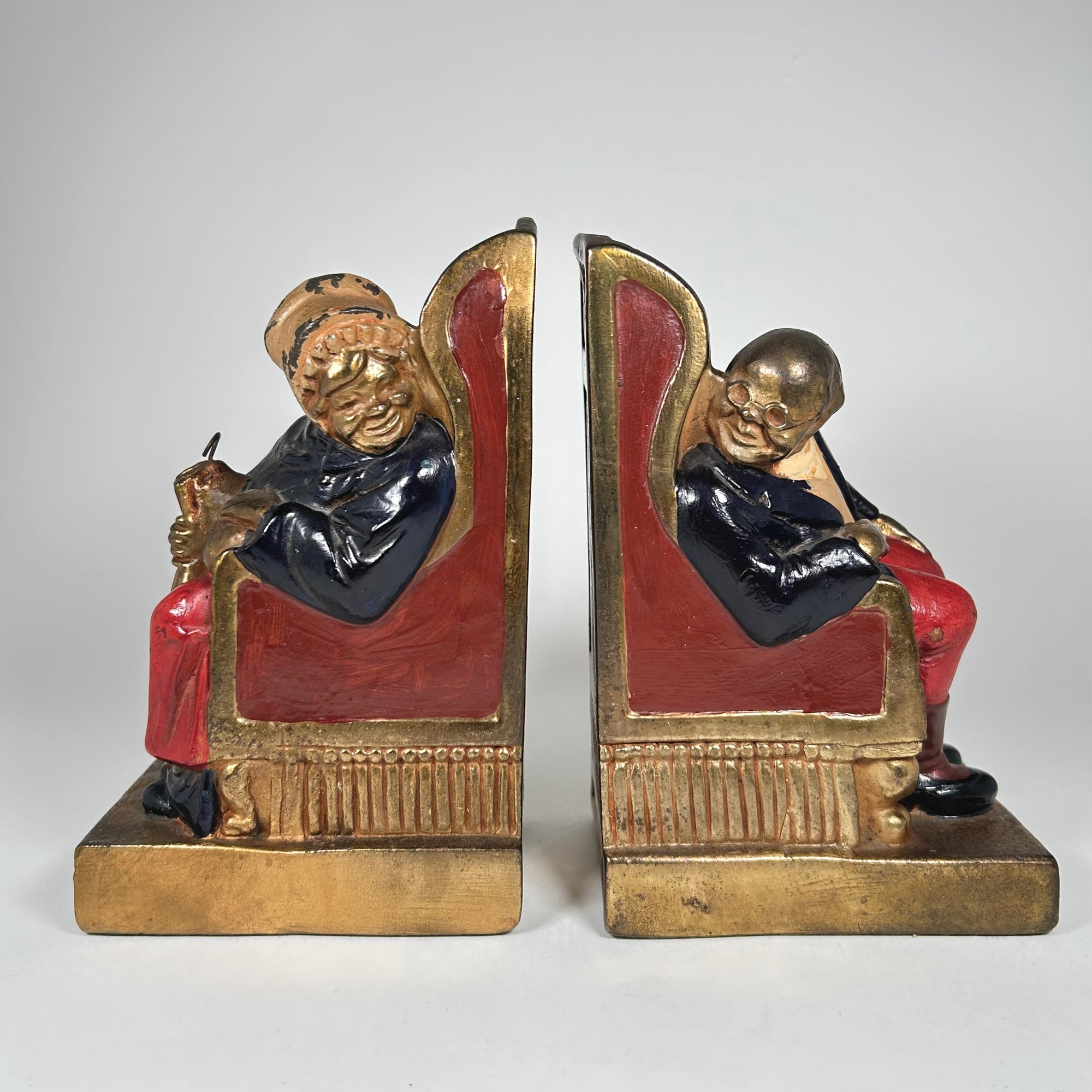 Vintage Bookends with a Older Couple Sitting in Chairs