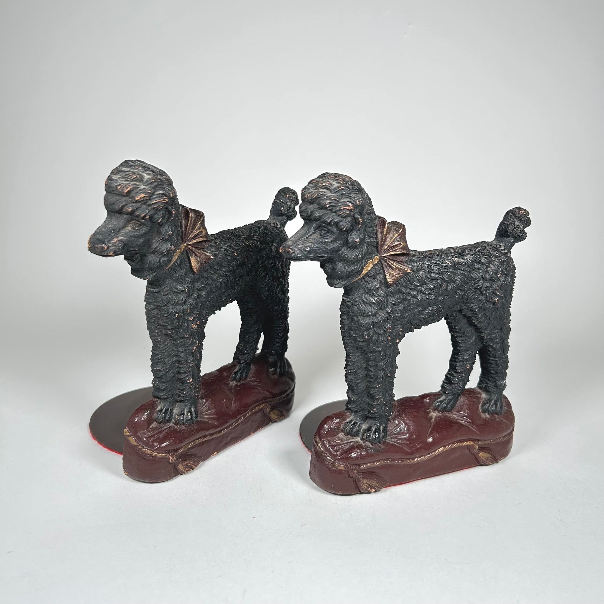 Black Poodle Dog with Bow Bookends by Syroco Wood