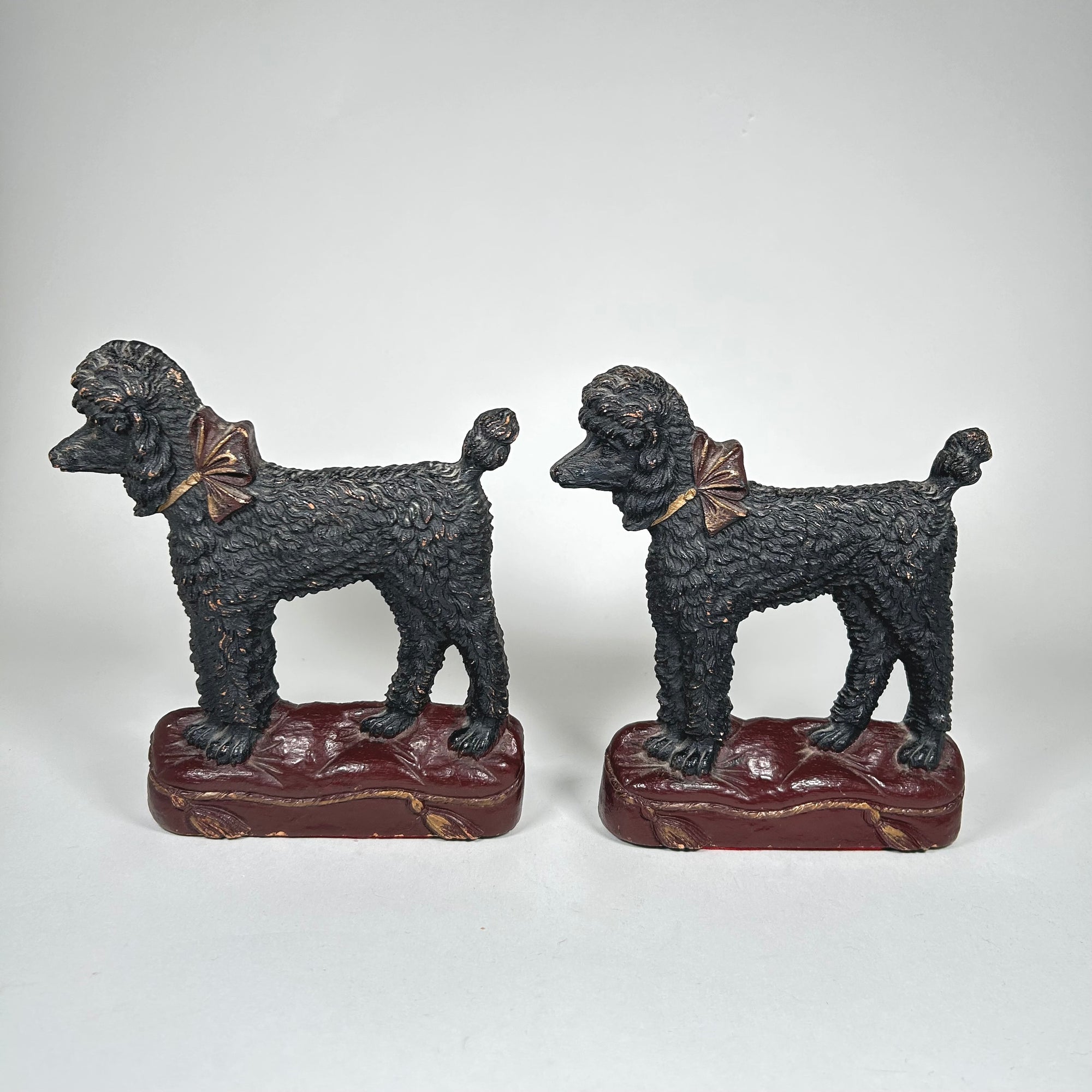 Black Poodle Dog with Bow Bookends by Syroco Wood