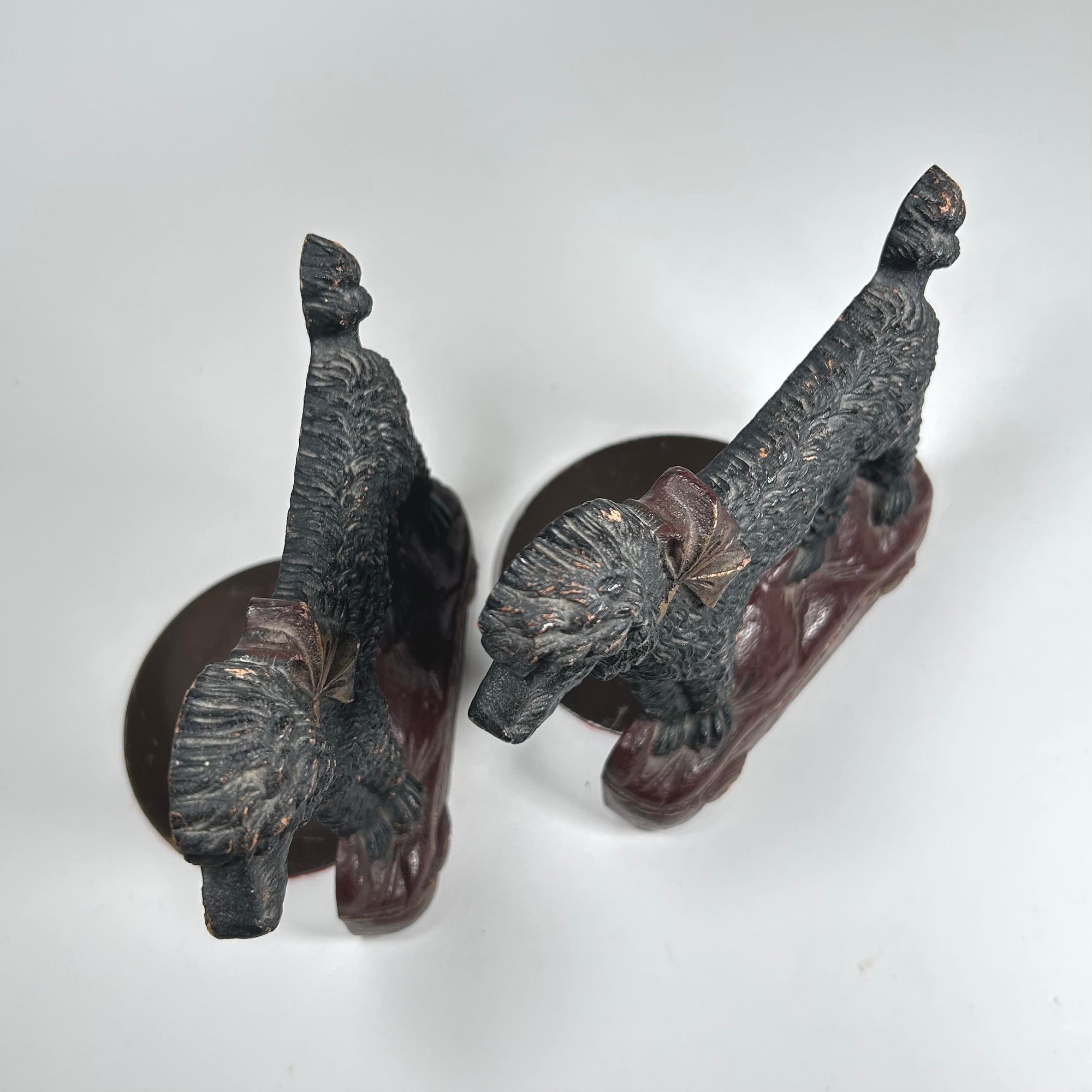 Black Poodle Dog with Bow Bookends by Syroco Wood