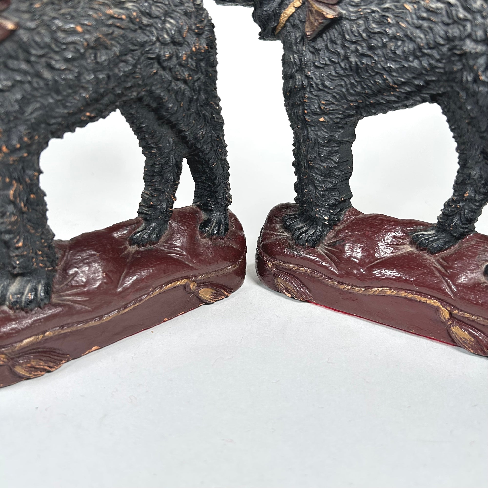 Black Poodle Dog with Bow Bookends by Syroco Wood