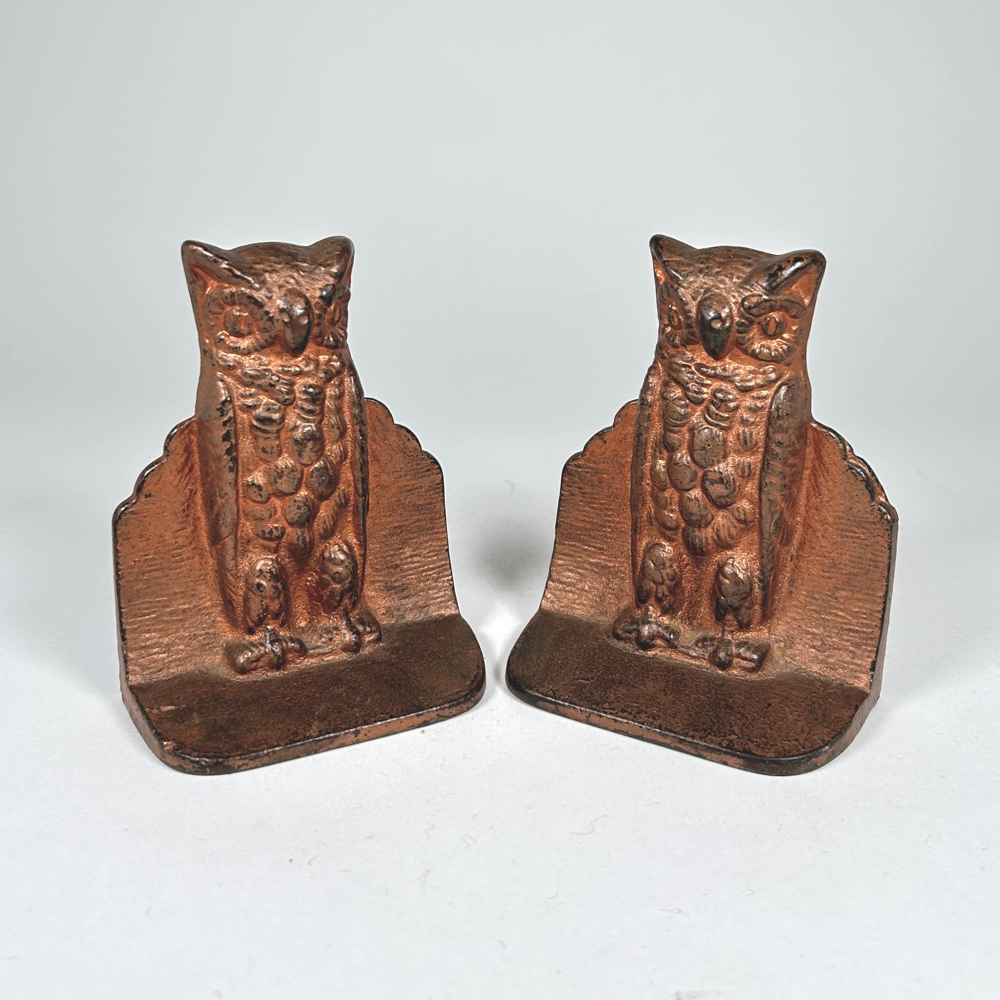 Vintage Art Deco Style Owl Bookends with Copper Finish