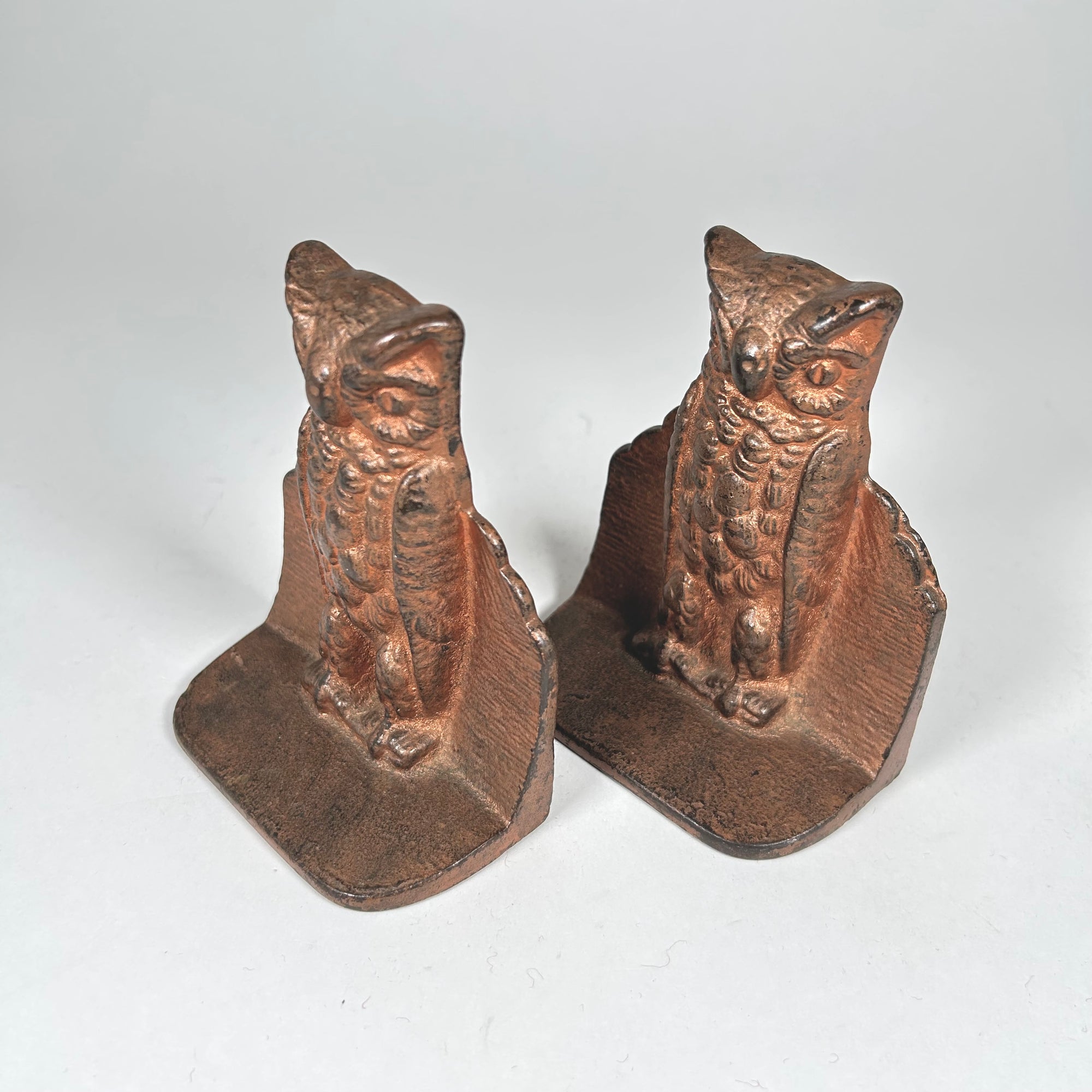 Vintage Art Deco Style Owl Bookends with Copper Finish