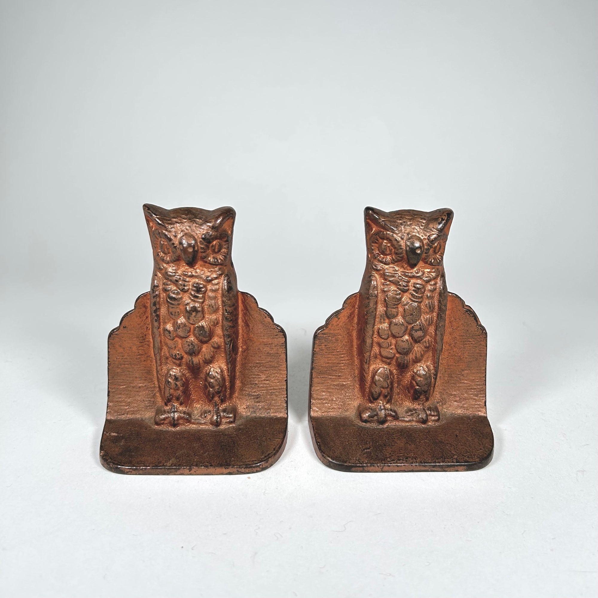 Vintage Art Deco Style Owl Bookends with Copper Finish