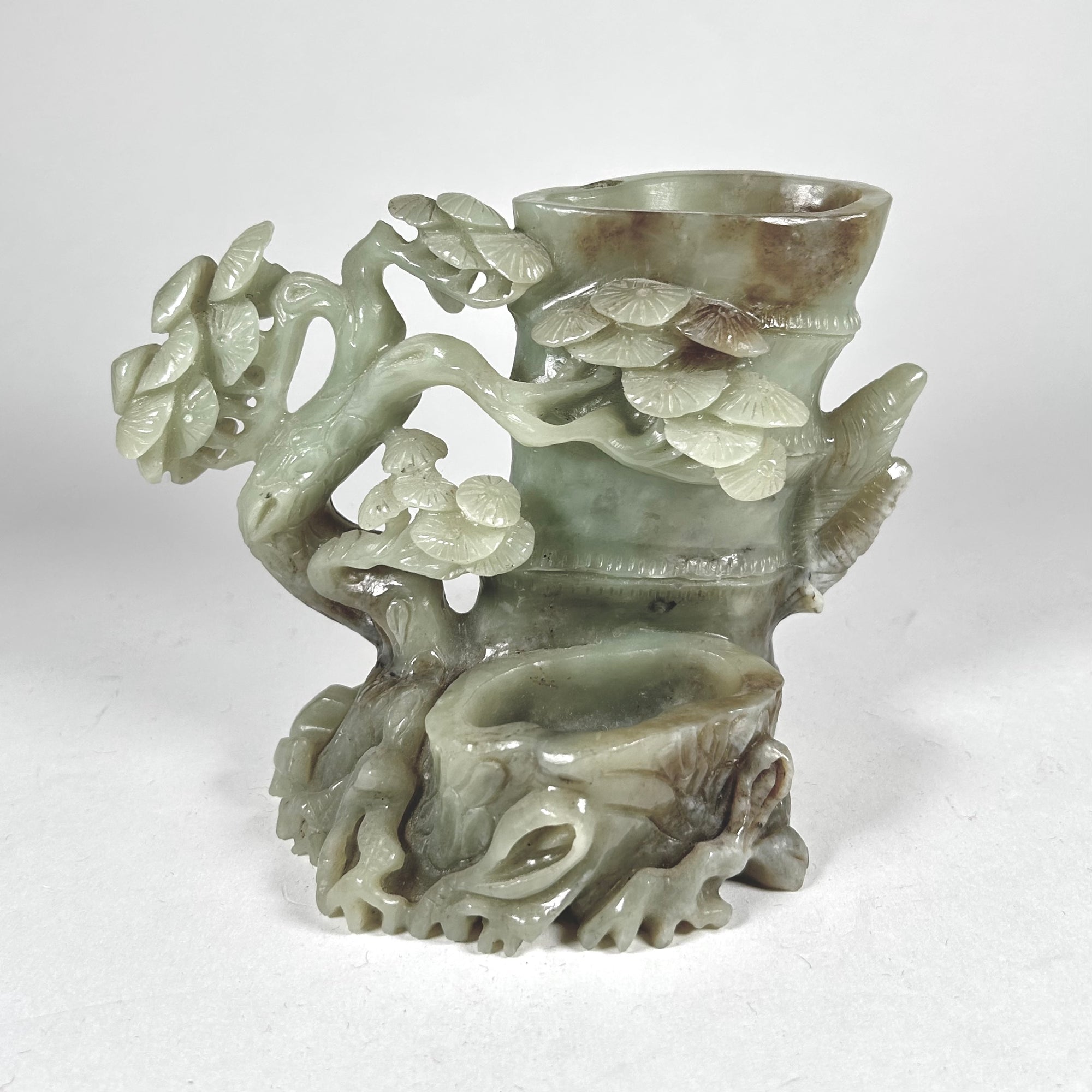 Asian Bamboo and Tree Carving in Celadon Green