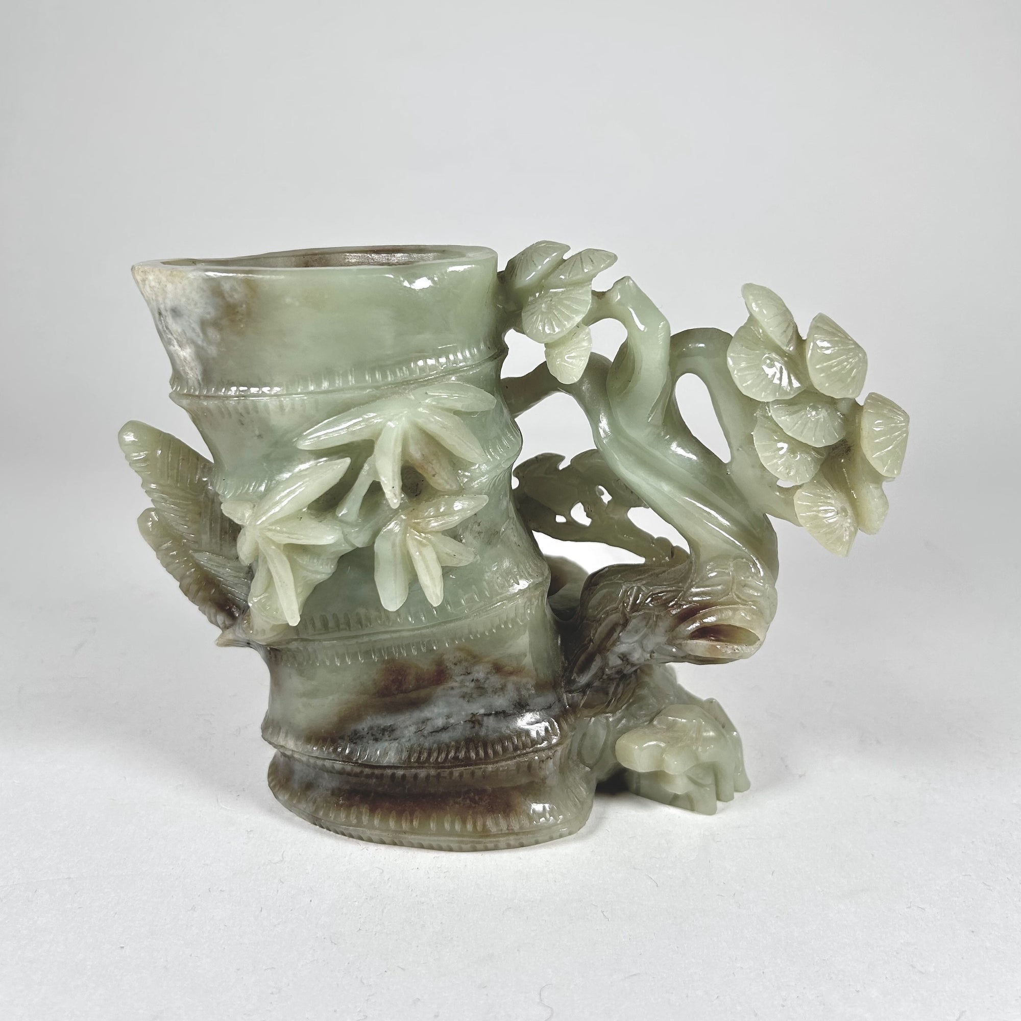 Asian Bamboo and Tree Carving in Celadon Green