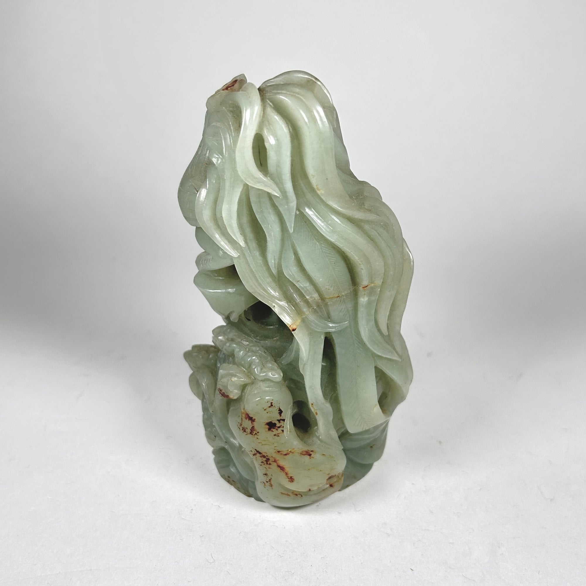 Carved Asian Rooster Pair Figure in Celadon Green