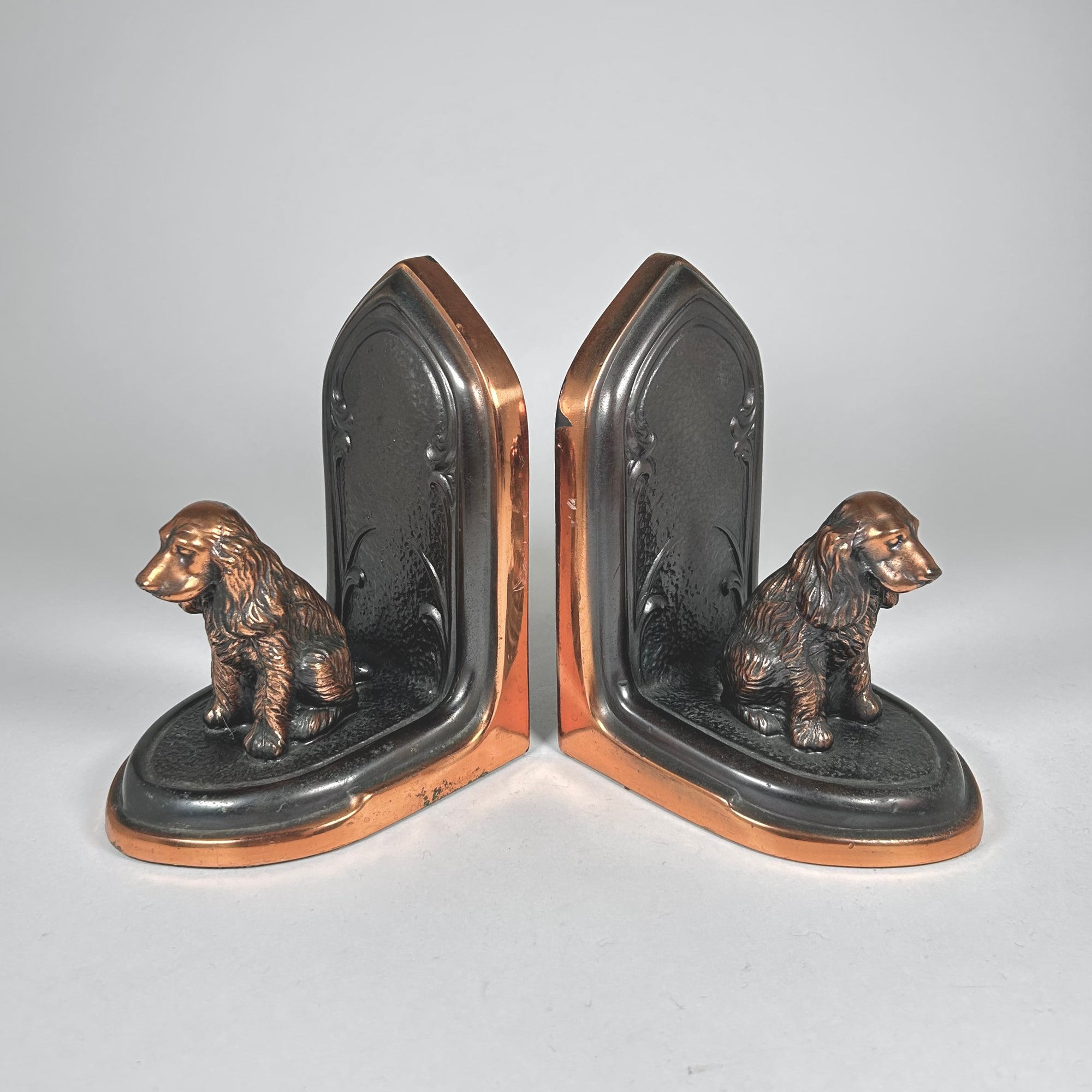 Cocker Spaniel Dog Metal Bookends with Copper Accents