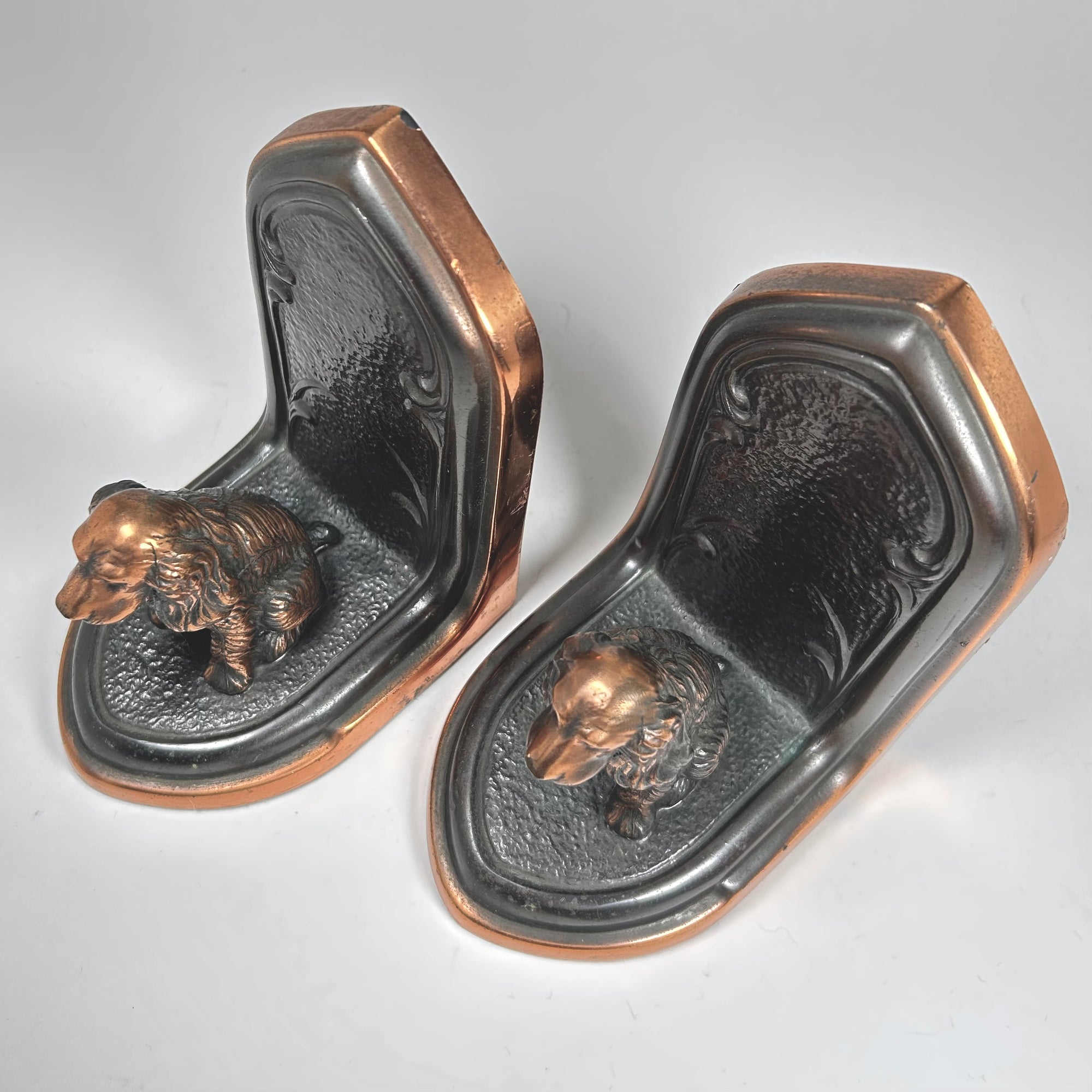 Cocker Spaniel Dog Metal Bookends with Copper Accents