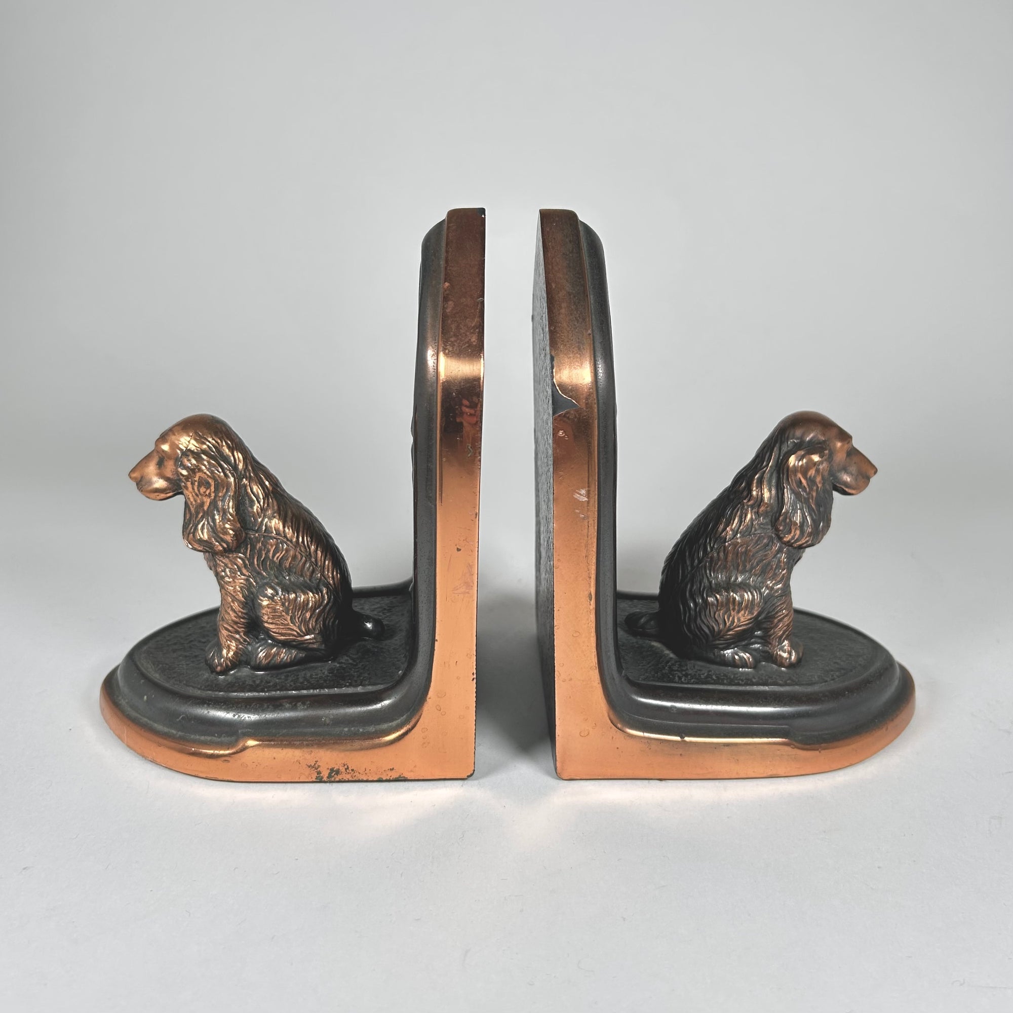Cocker Spaniel Dog Metal Bookends with Copper Accents