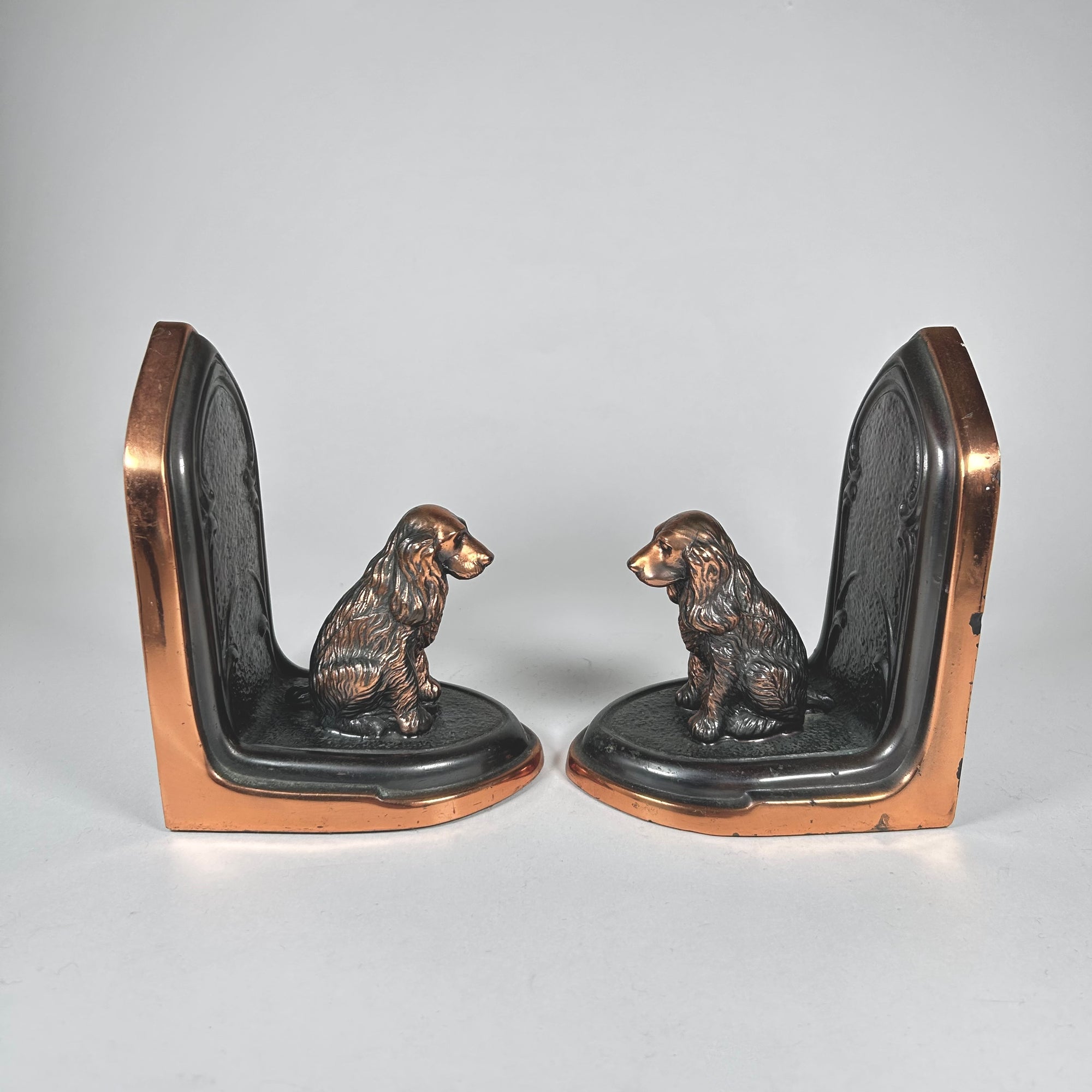 Cocker Spaniel Dog Metal Bookends with Copper Accents