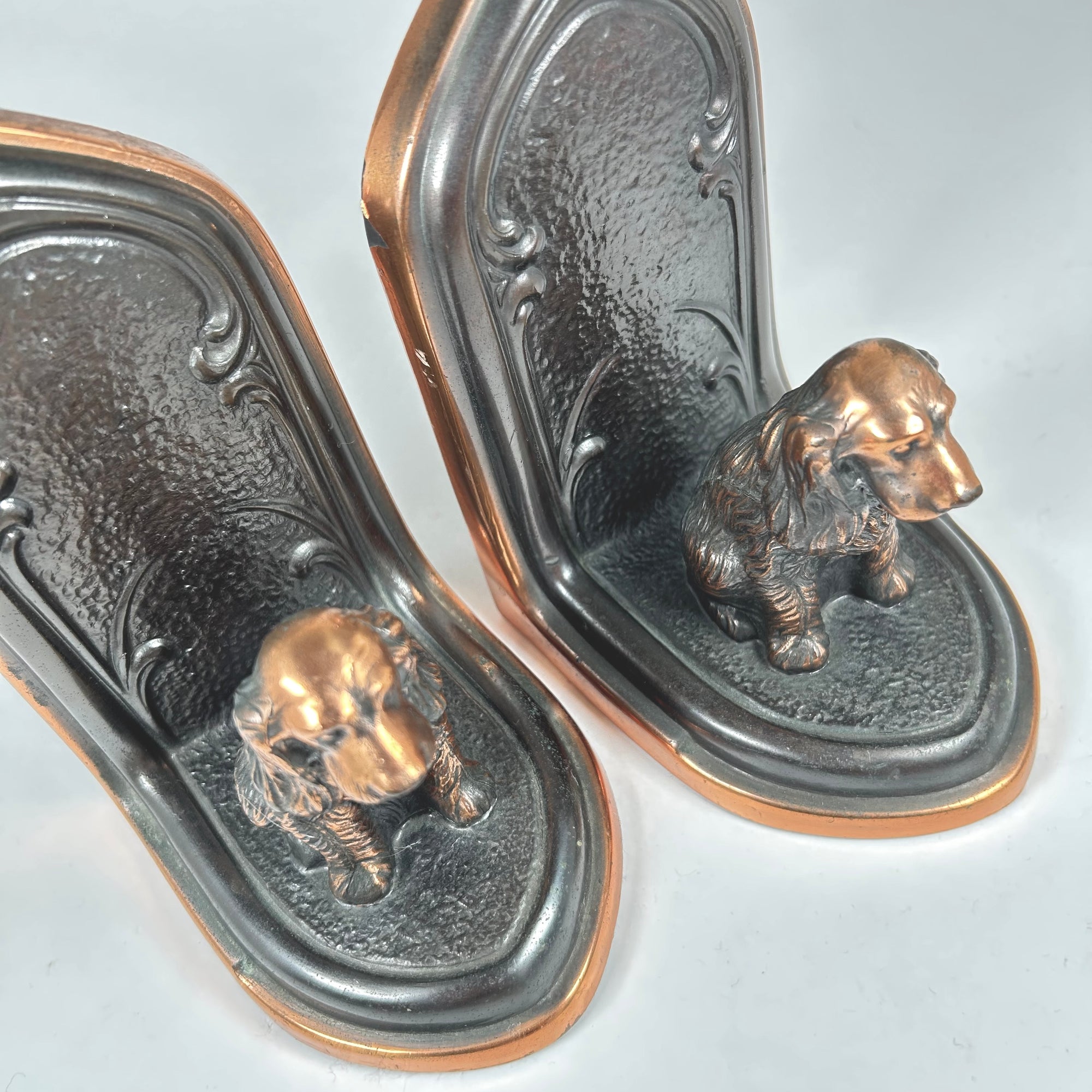 Cocker Spaniel Dog Metal Bookends with Copper Accents