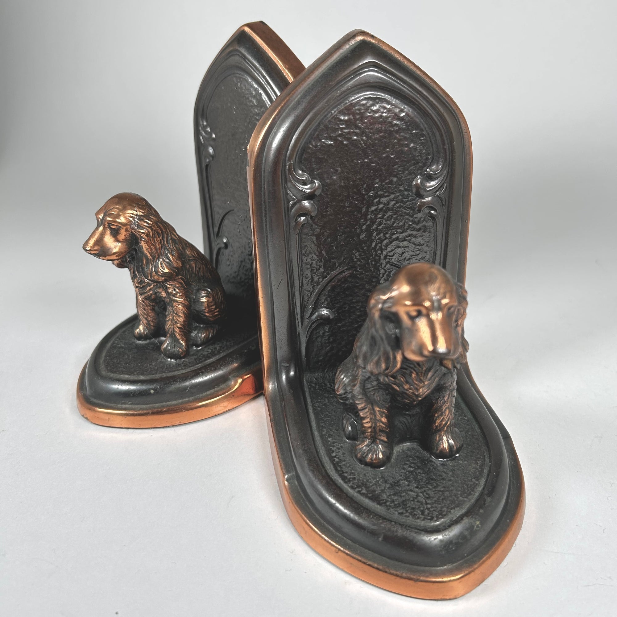 Cocker Spaniel Dog Metal Bookends with Copper Accents