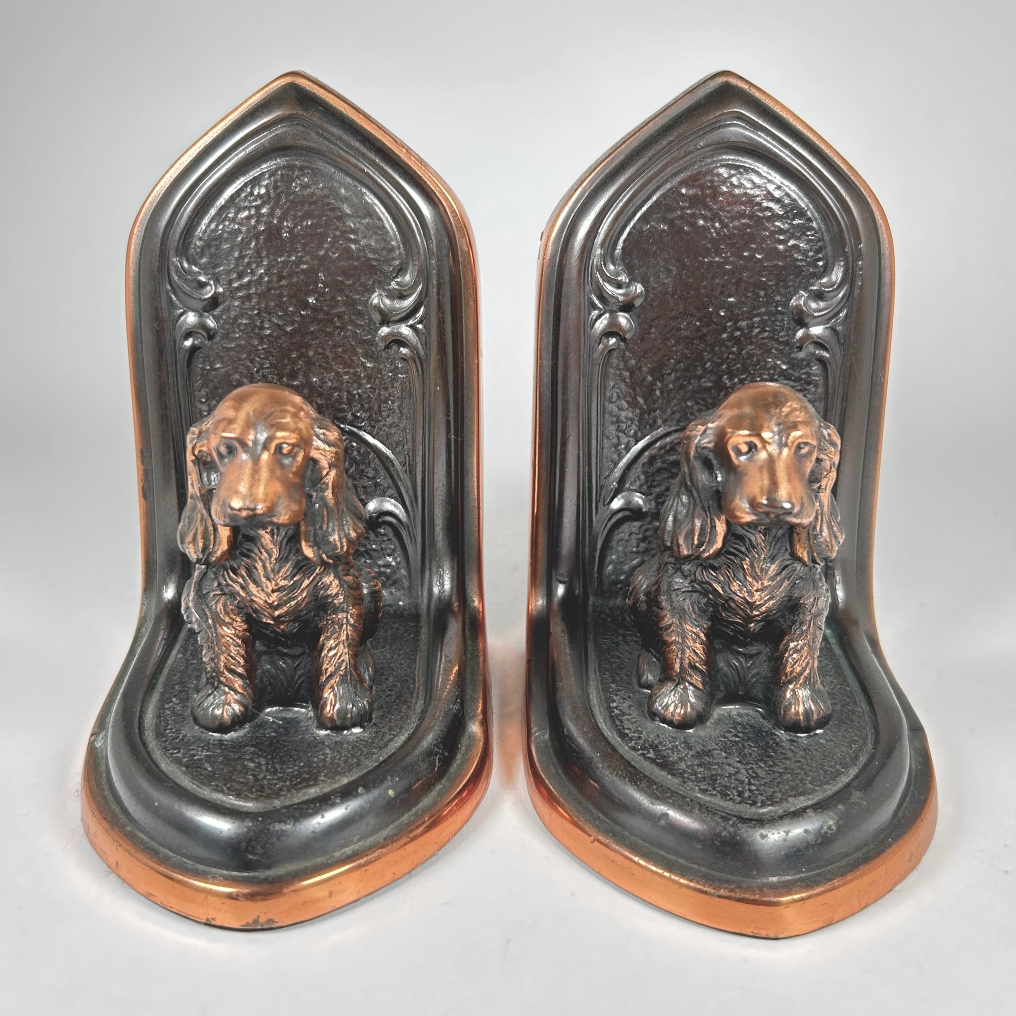 Cocker Spaniel Dog Metal Bookends with Copper Accents