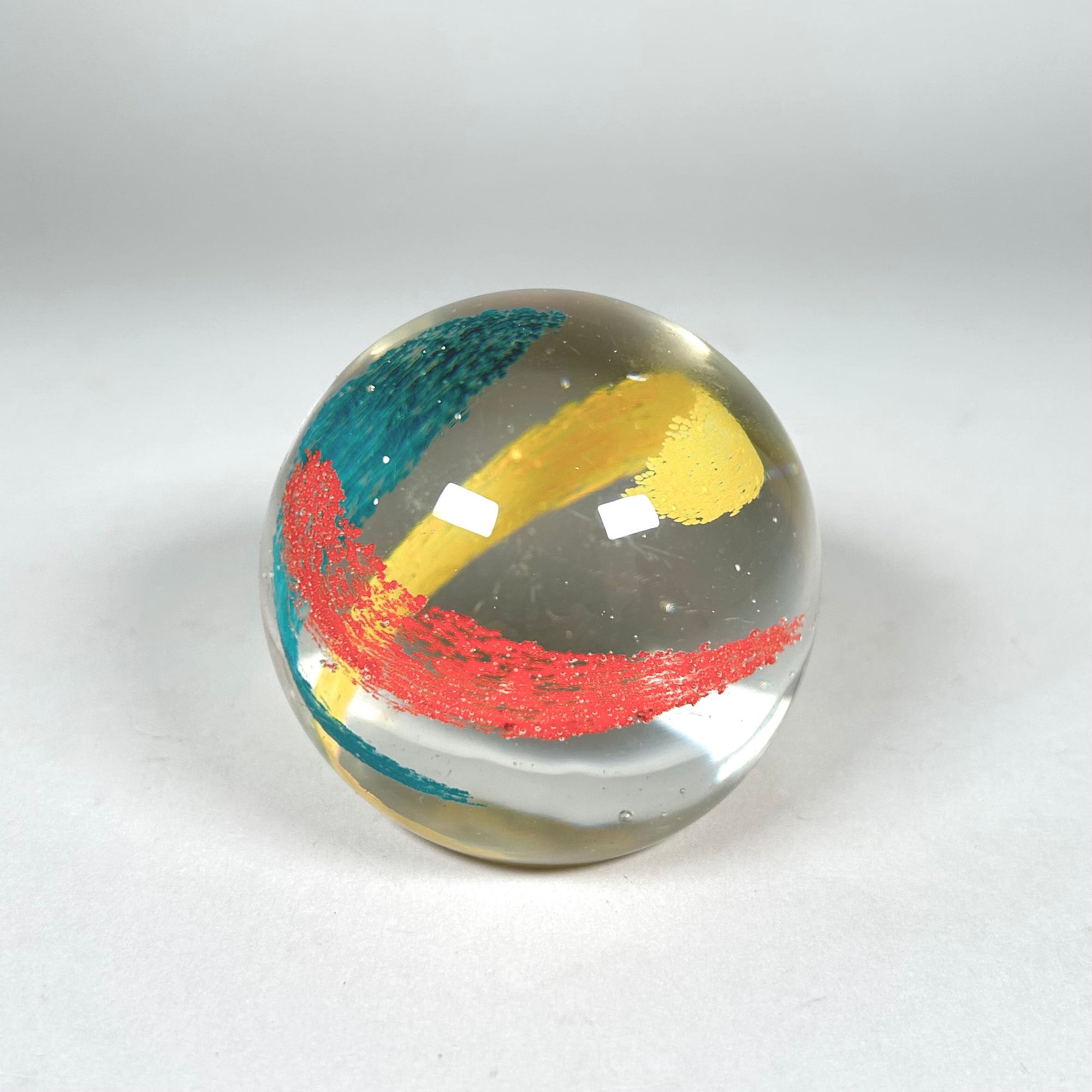 Art Glass Minimalist Paperweight with Tri-Color Swirl