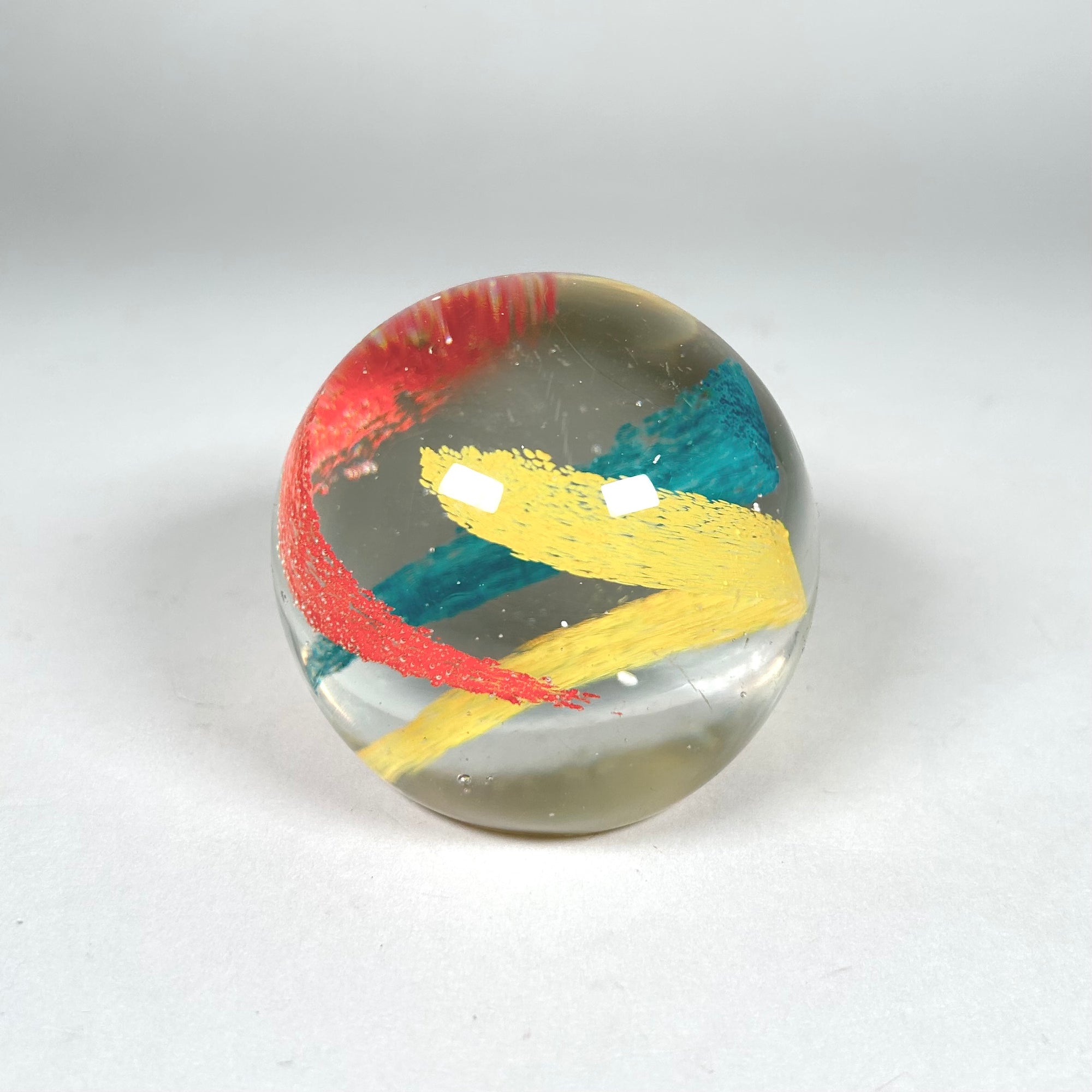 Art Glass Minimalist Paperweight with Tri-Color Swirl