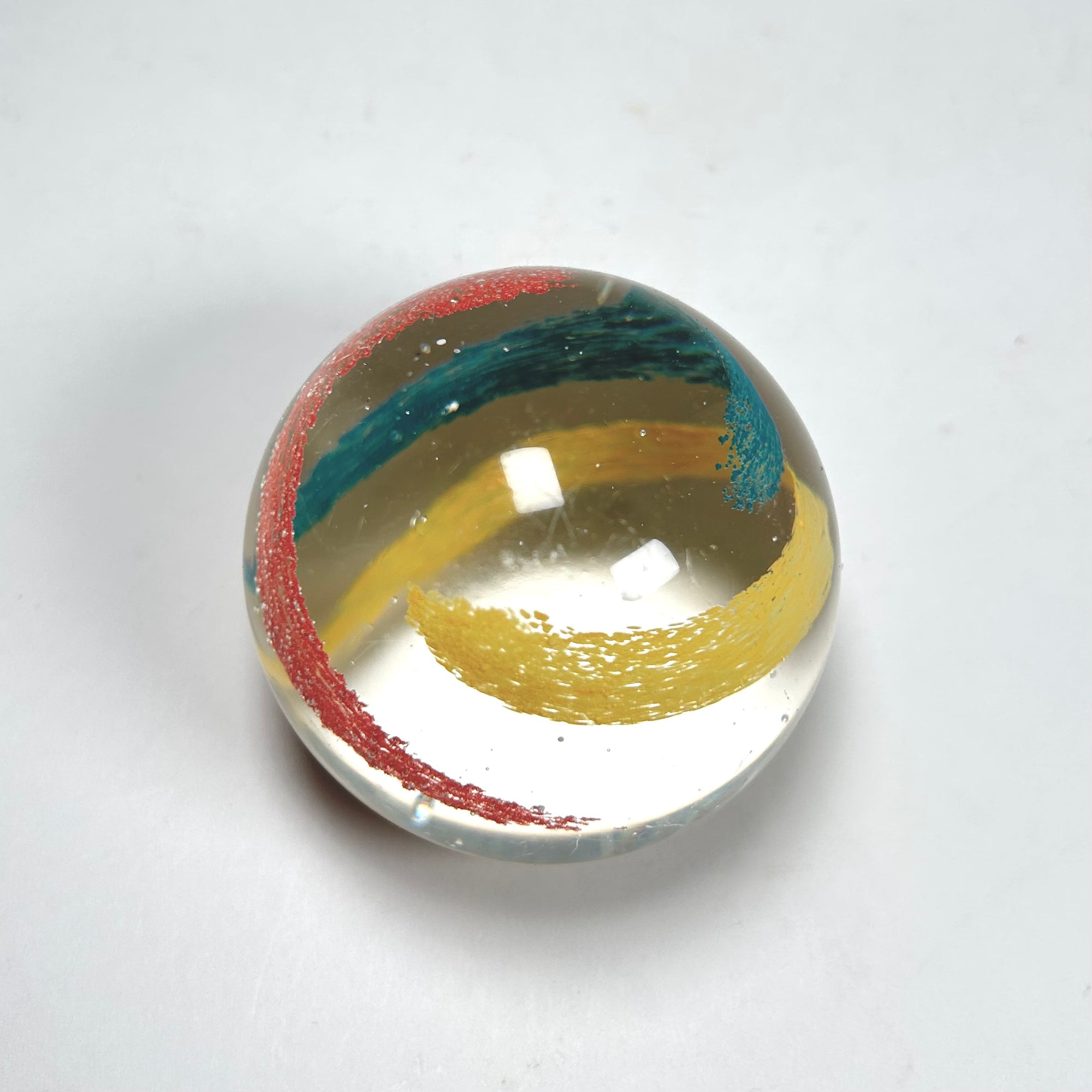 Art Glass Minimalist Paperweight with Tri-Color Swirl