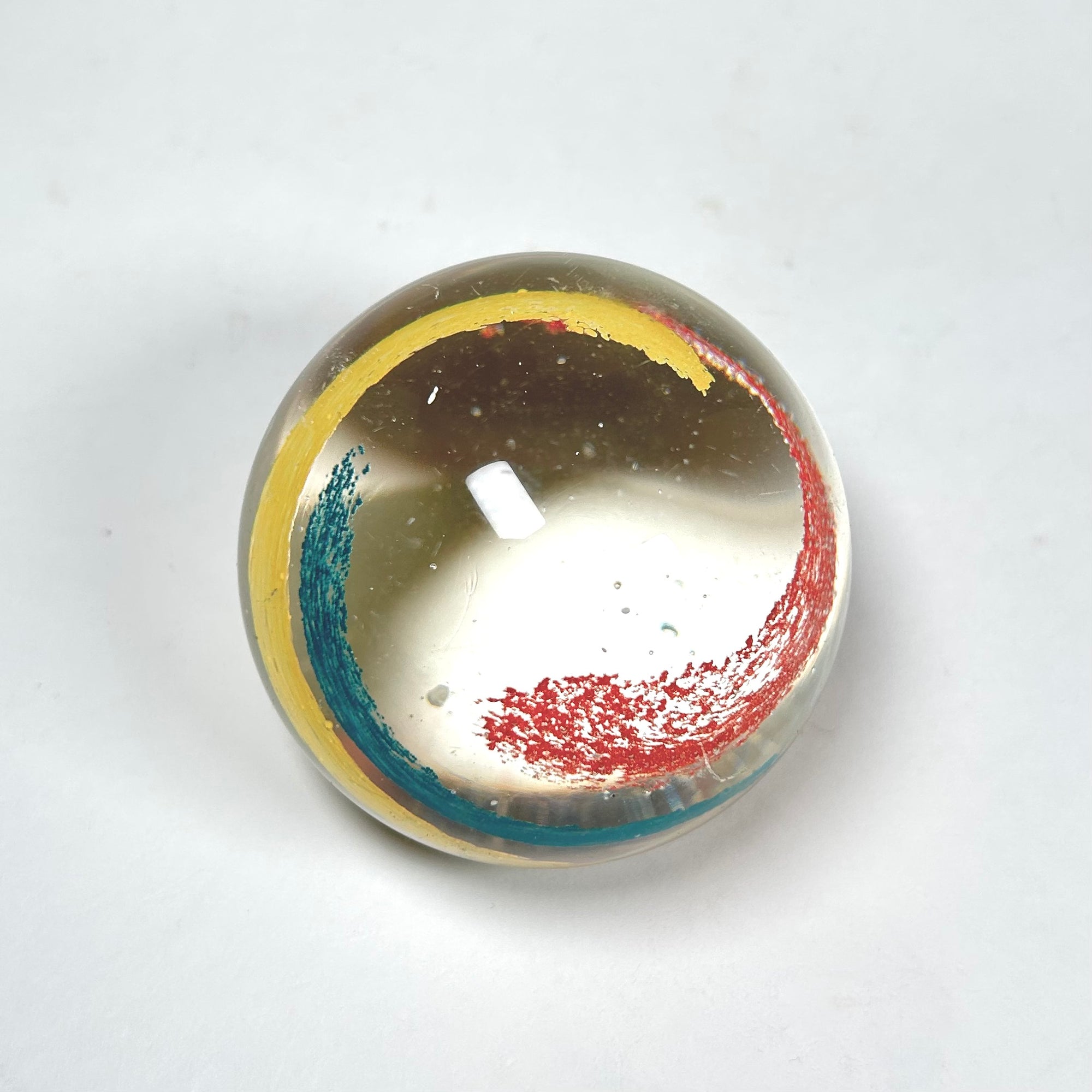 Art Glass Minimalist Paperweight with Tri-Color Swirl