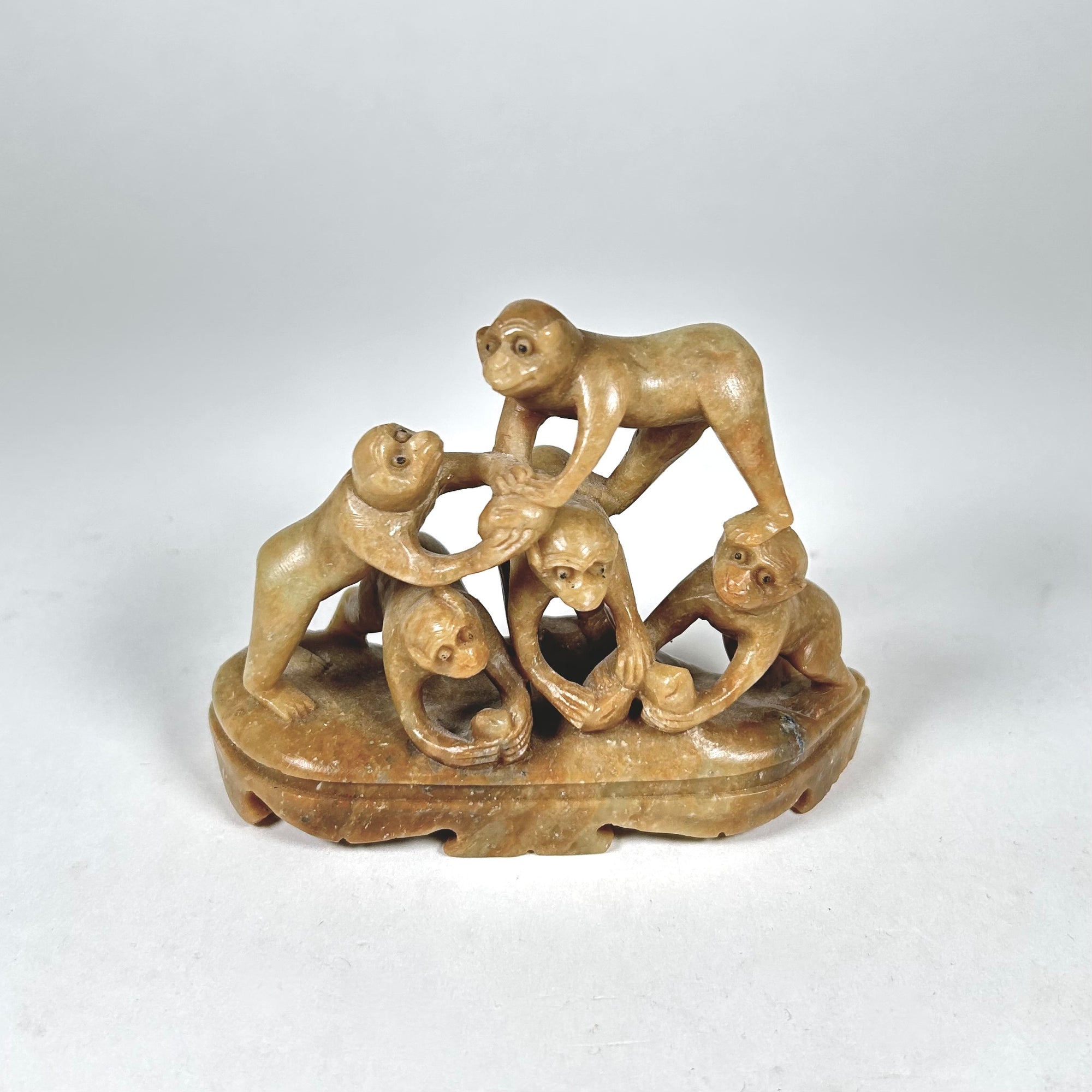 Asian Monkey Group Carving in Soapstone