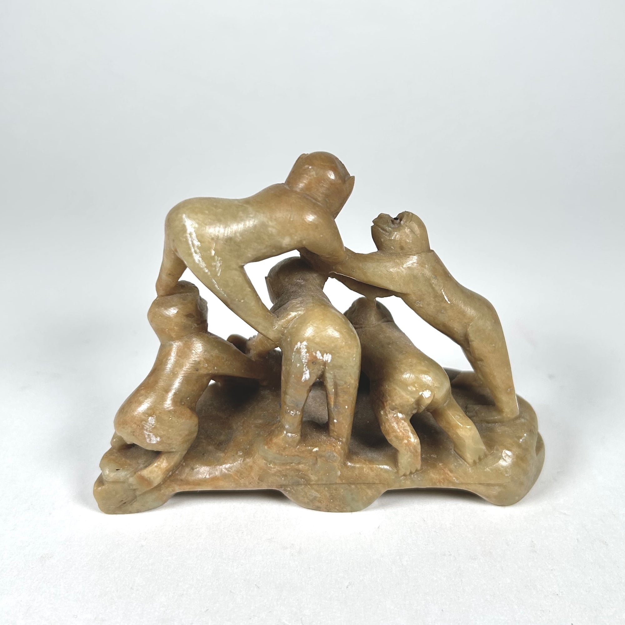 Asian Monkey Group Carving in Soapstone