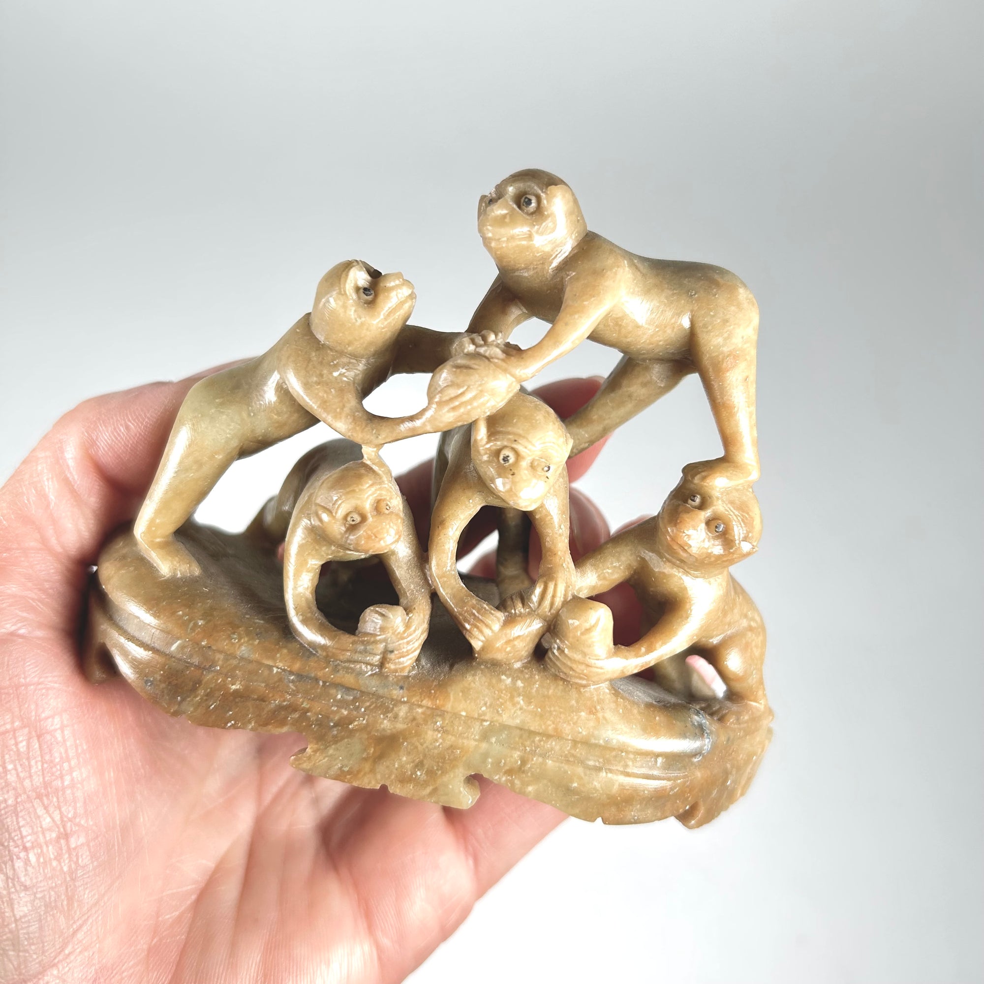 Asian Monkey Group Carving in Soapstone