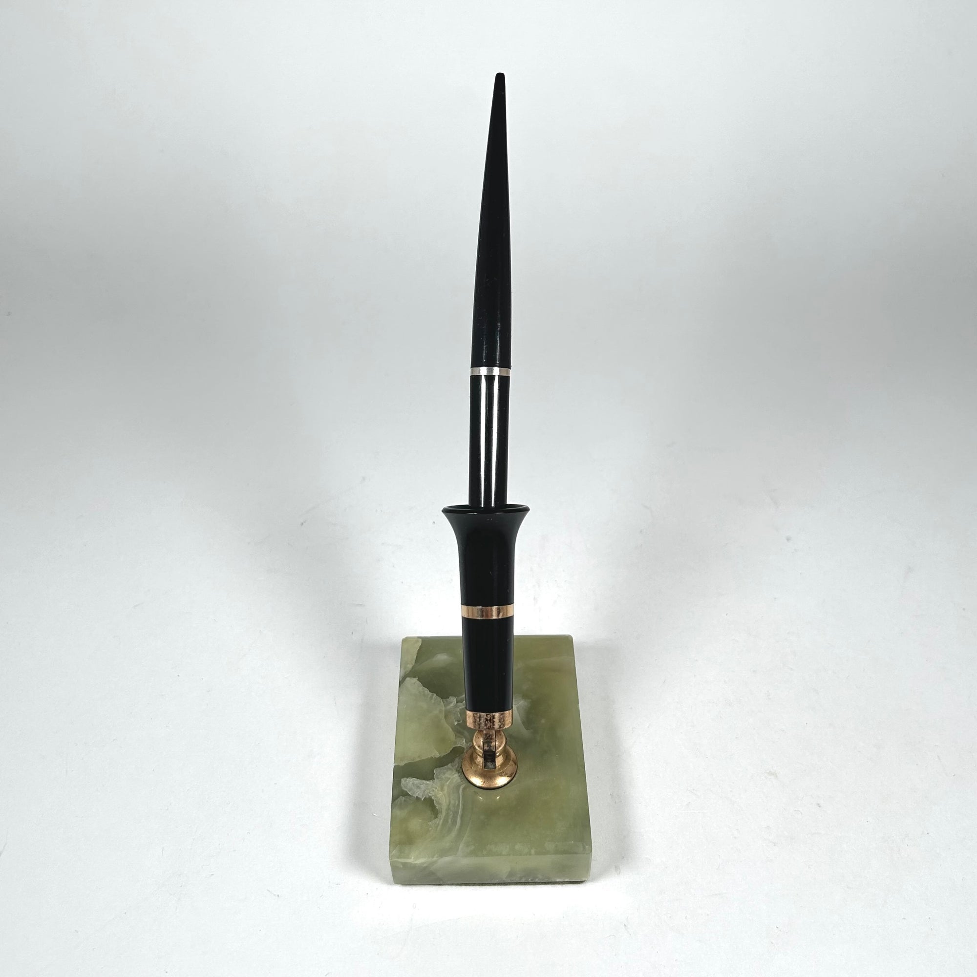 Vintage Small Light Green Agate Pen Stand with Matching Pen by Sheaffer"s