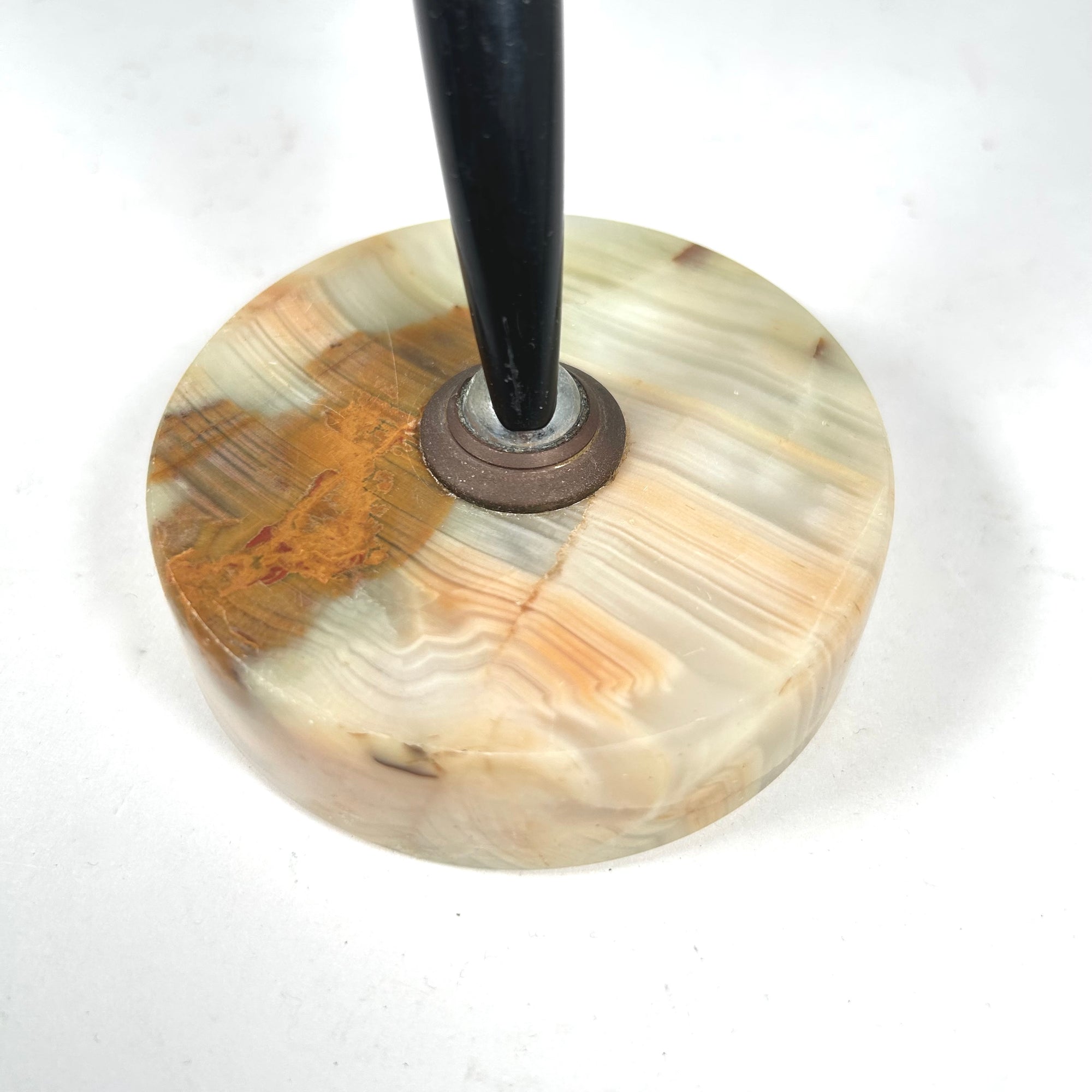 Round Agate Pen Stand with Pen in Cream with Brown Accents