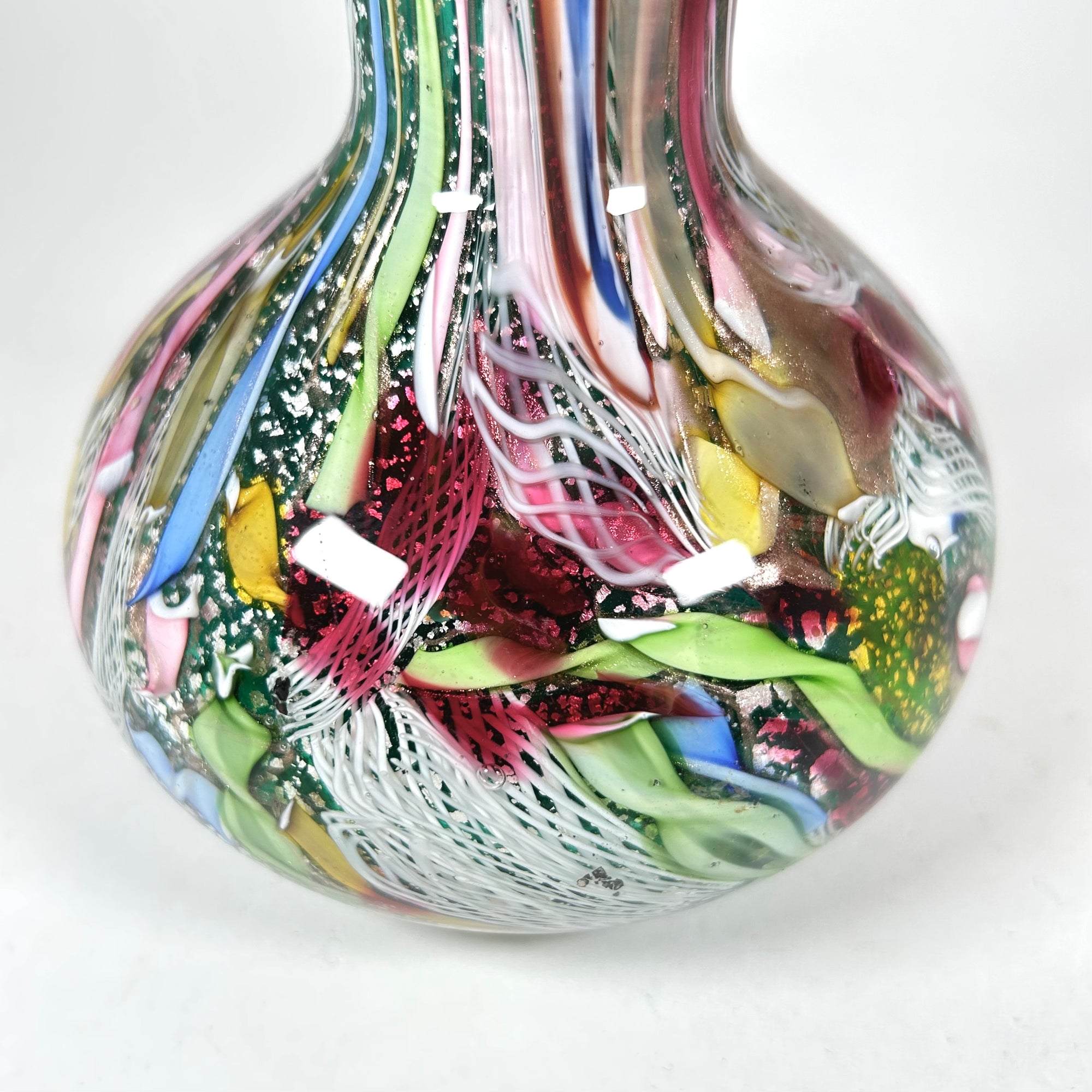 Italian Murano Tutti Frutti Blown Glass Vase in Multi Colors and Ruffle Top