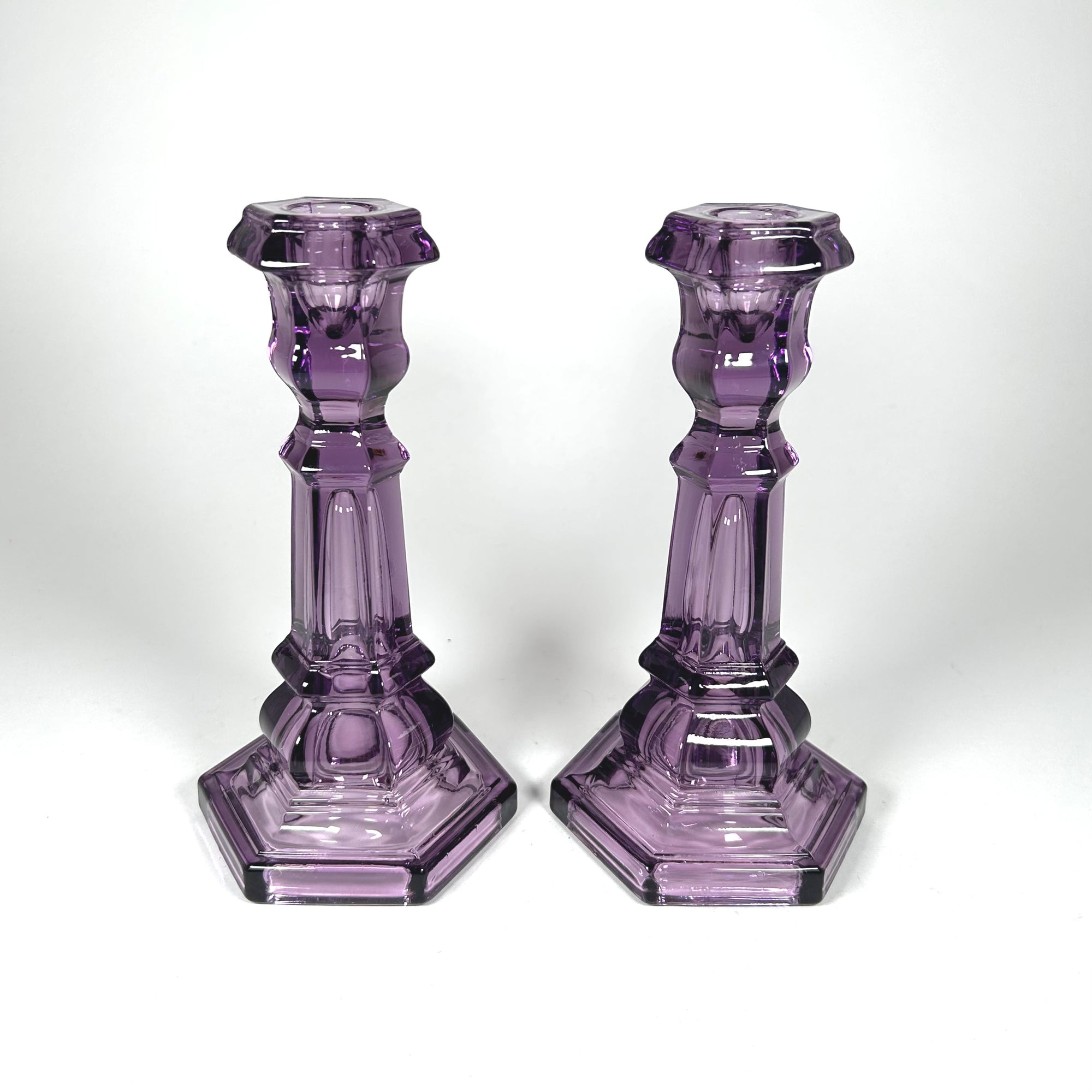 Vintage Amethyst Purple Glass Candlesticks by MMA Set of Two