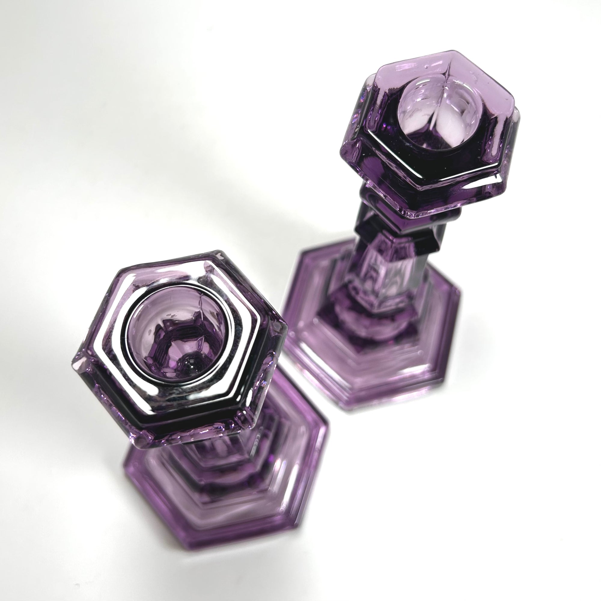 Vintage Amethyst Purple Glass Candlesticks by MMA Set of Two