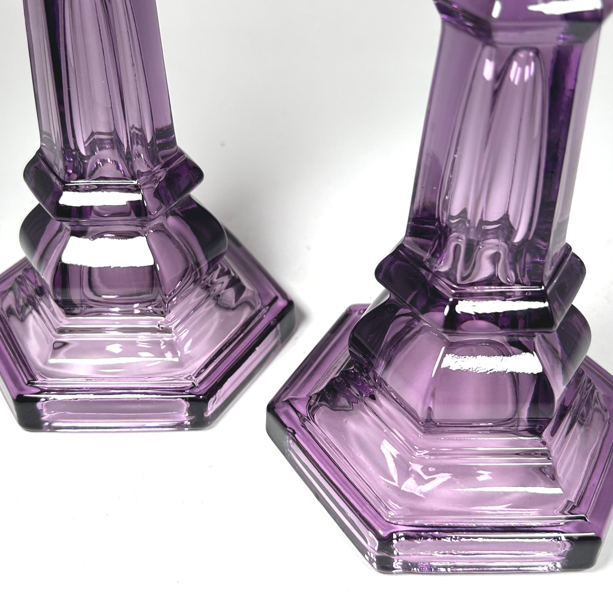 Vintage Amethyst Purple Glass Candlesticks by MMA Set of Two