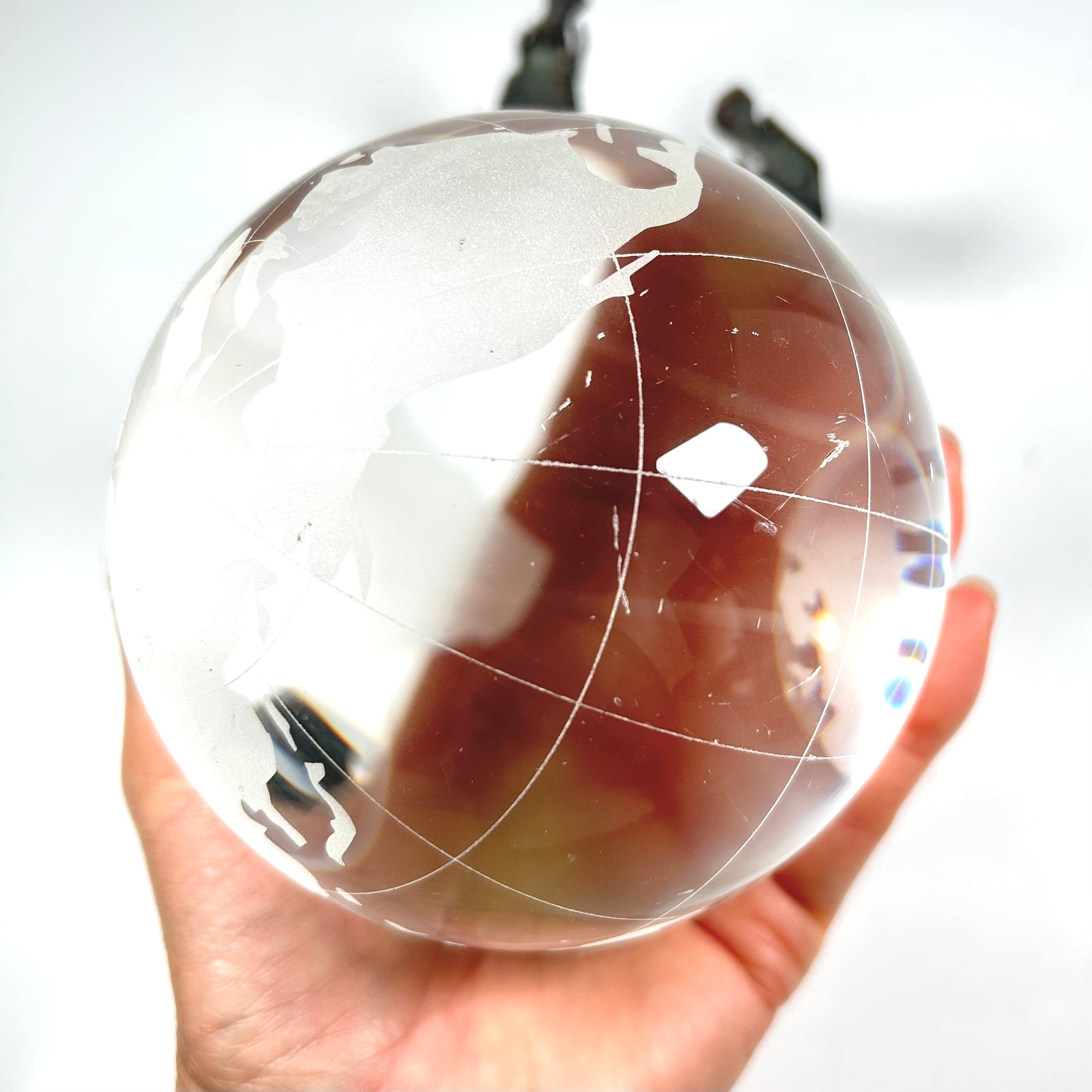 Etched Glass Earth Globe Held Up by Three Elephants