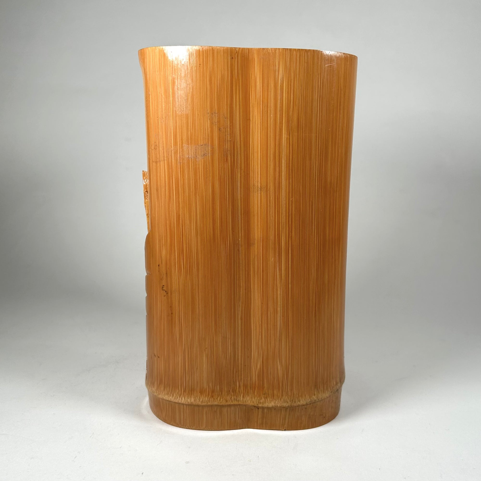 Vintage Chinese Bamboo Brush Pot with Tree and Mountain Scene