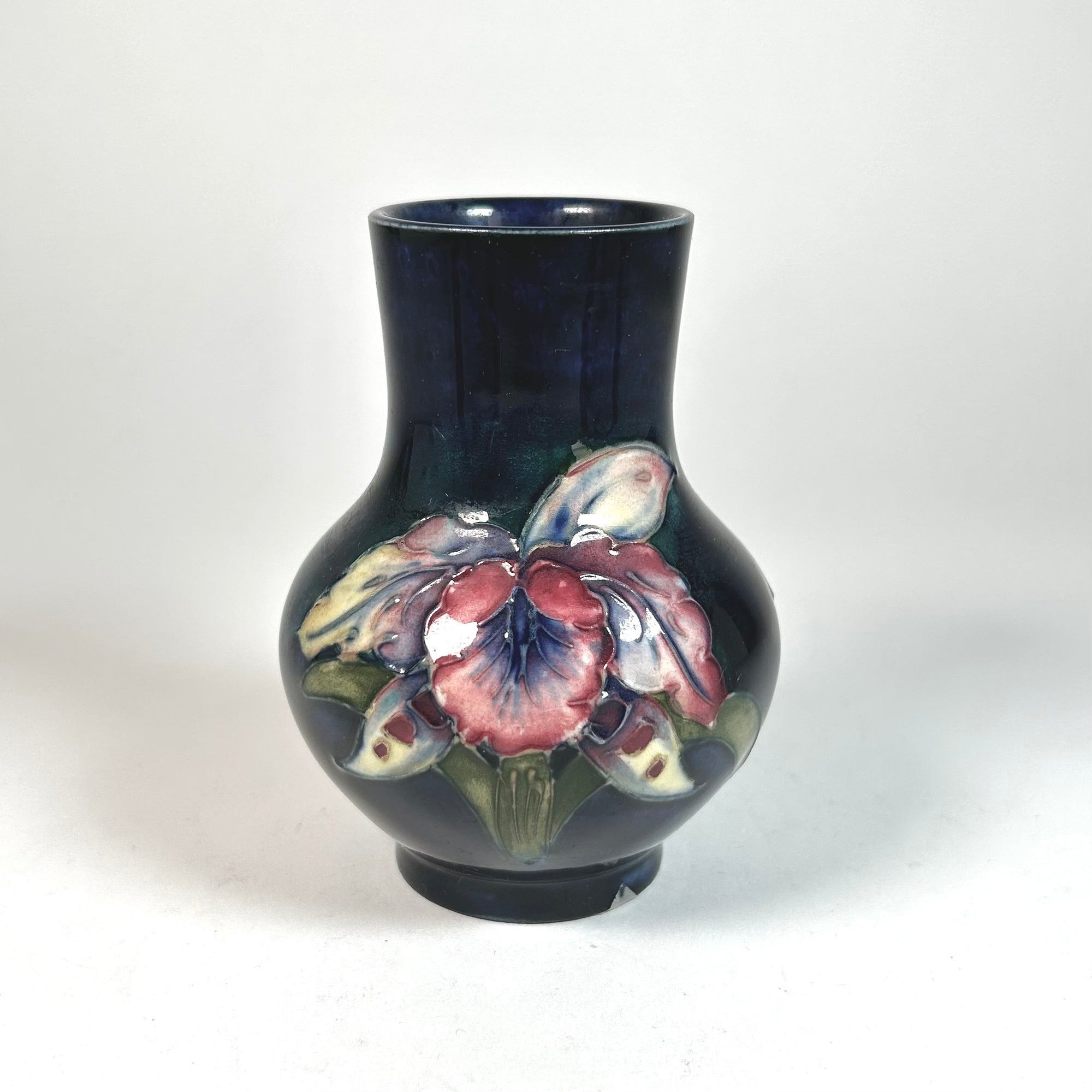 Moorcroft Iris Orchid Flower Vase in Cobalt Blue