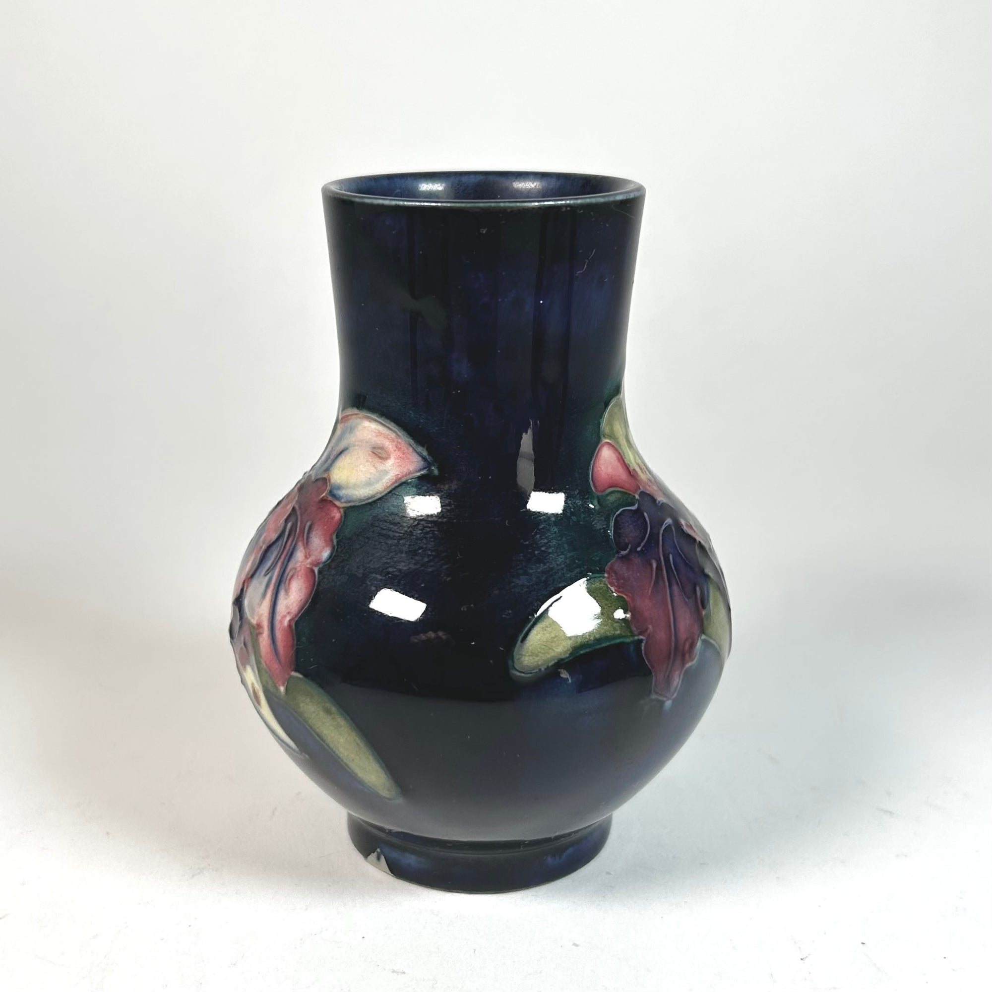 Moorcroft Iris Orchid Flower Vase in Cobalt Blue