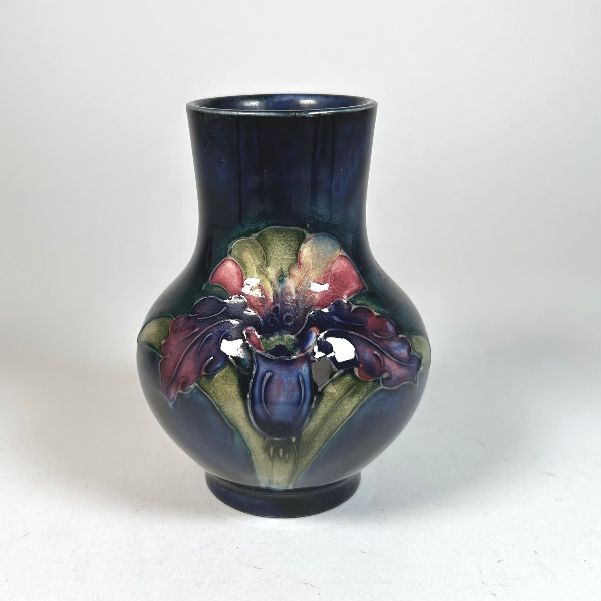 Moorcroft Iris Orchid Flower Vase in Cobalt Blue