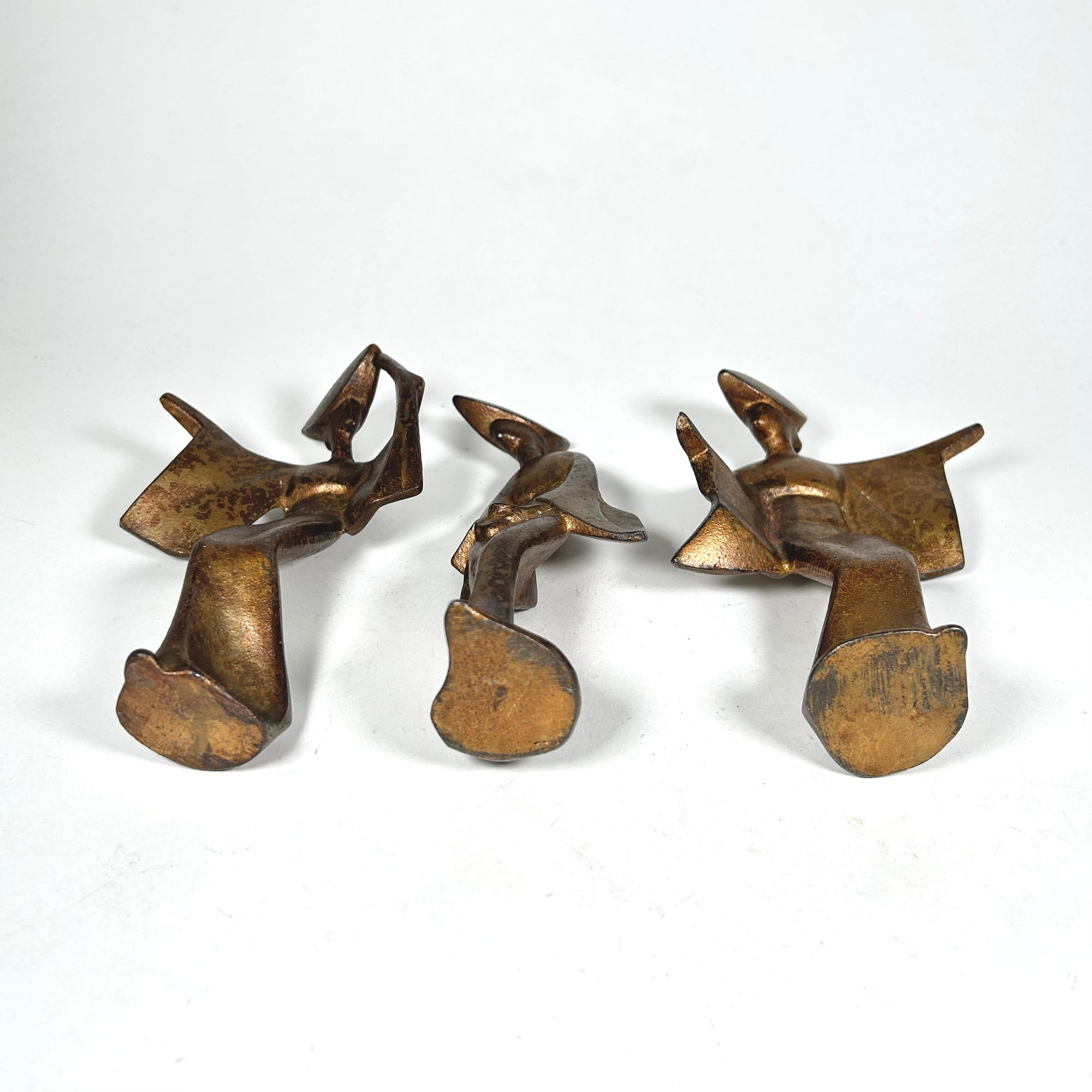 MCM Dancing Geisha Figures in Antiqued Gold Metal - Attributed to James Mont