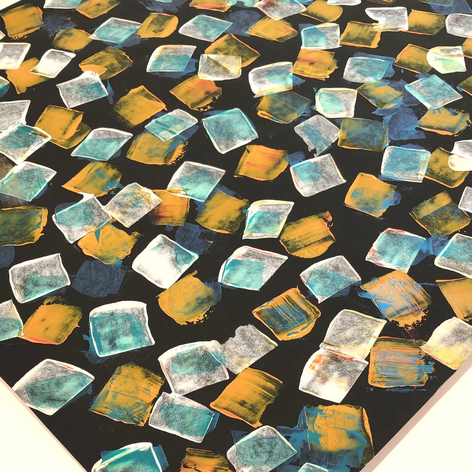 Modern Abstract Pattern Wall Decor in Blue and Gold by Moth Marblers