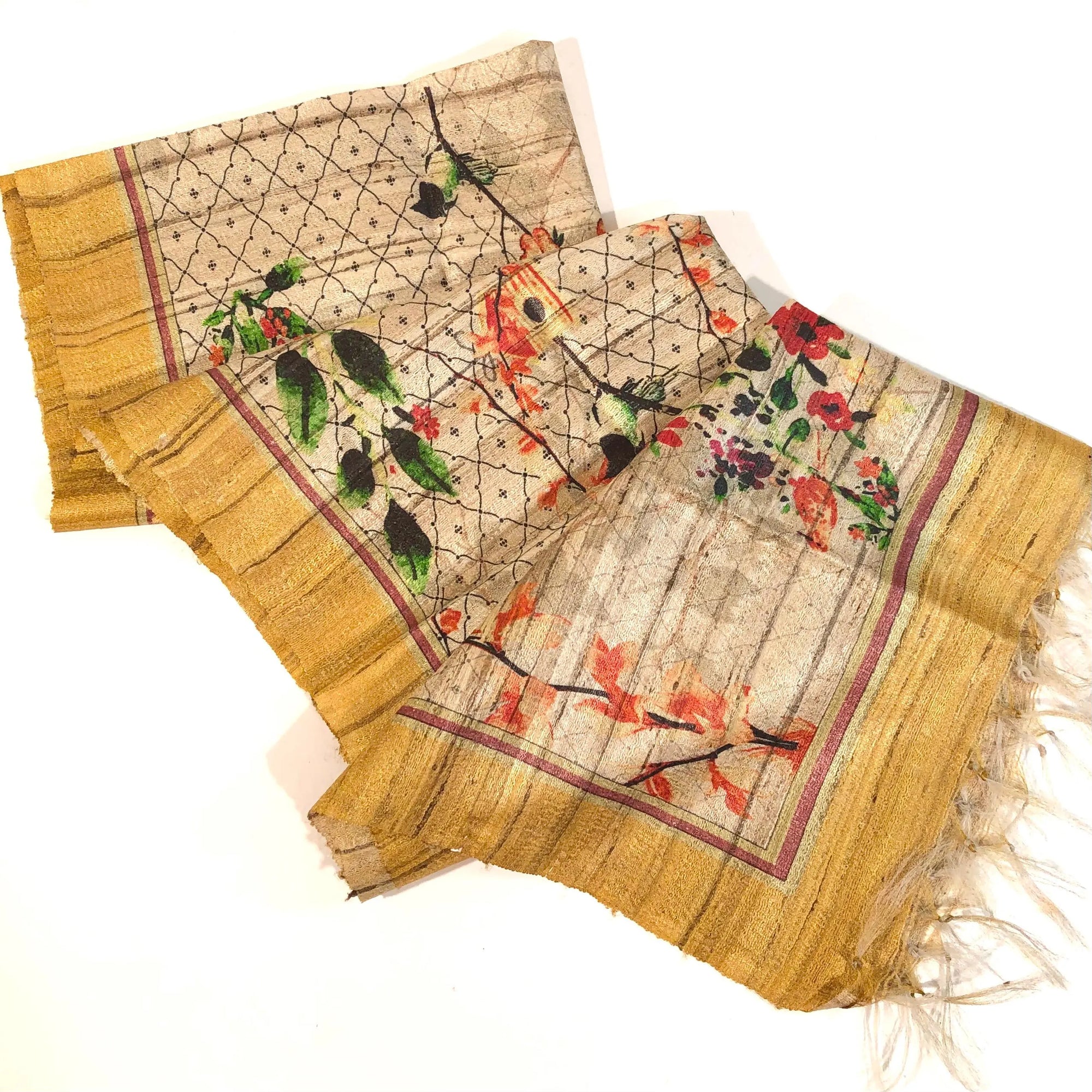 Dramatic Raw Silk Scarf in Gold and Tan by Binita Sen Weaves